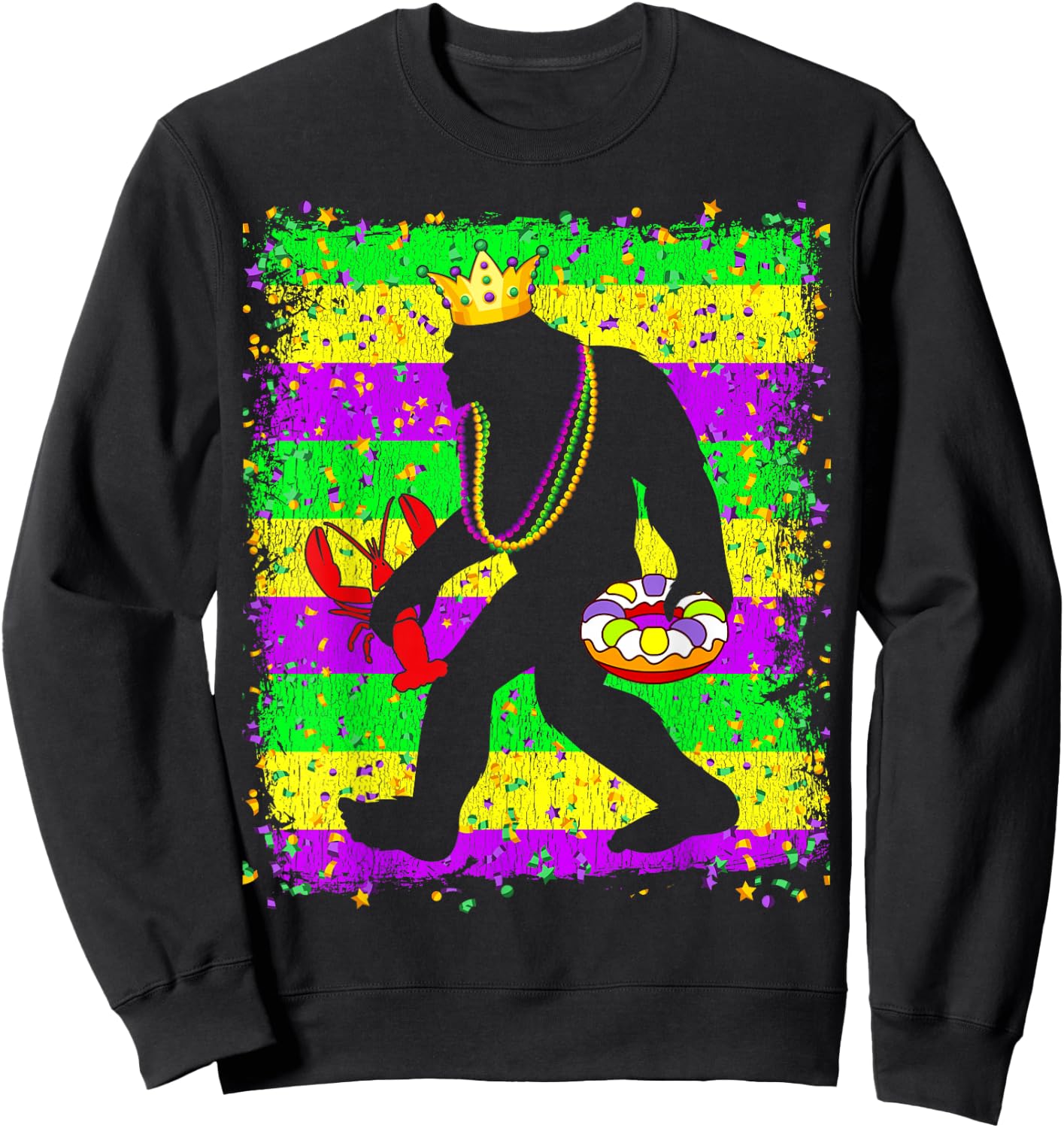 Bigfoot Mardi Gras Sasquatch Funny Men Kids Carnival festiva Sweatshirt - Sweatshirt | Black