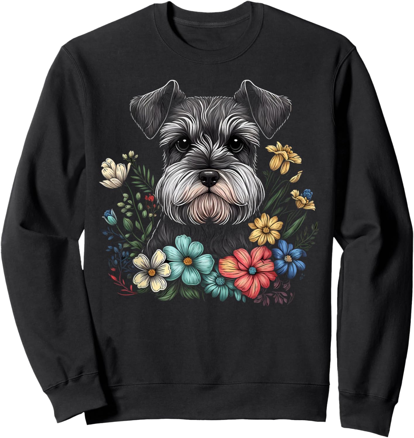Miniature Mini Schnauzer Floral Garden Dog Art with Flowers Sweatshirt - Sweatshirt | Black