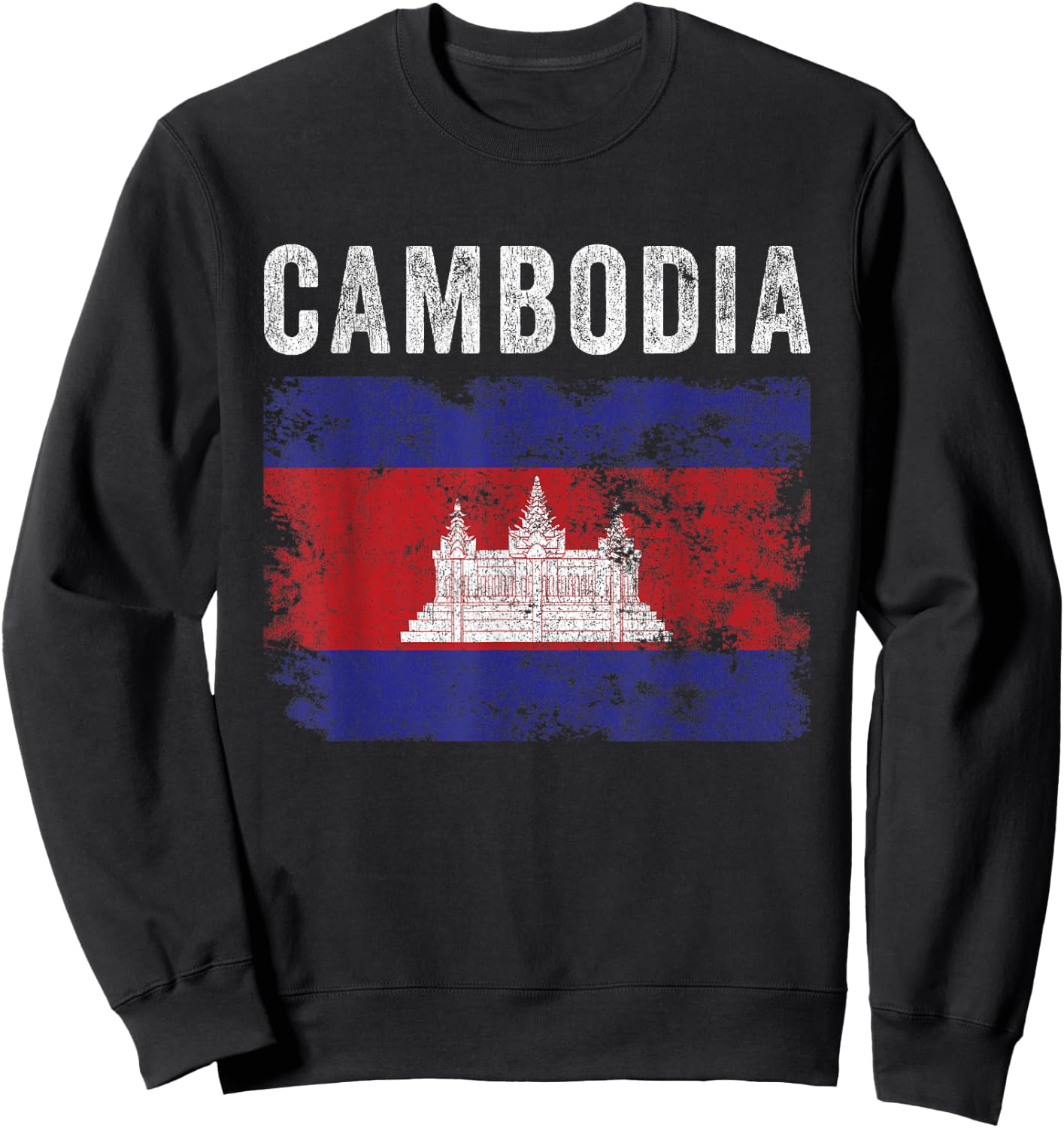 Cambodia Flag Distressed - Men Women Kids - Cambodian Flag Sweatshirt - Sweatshirt | Black