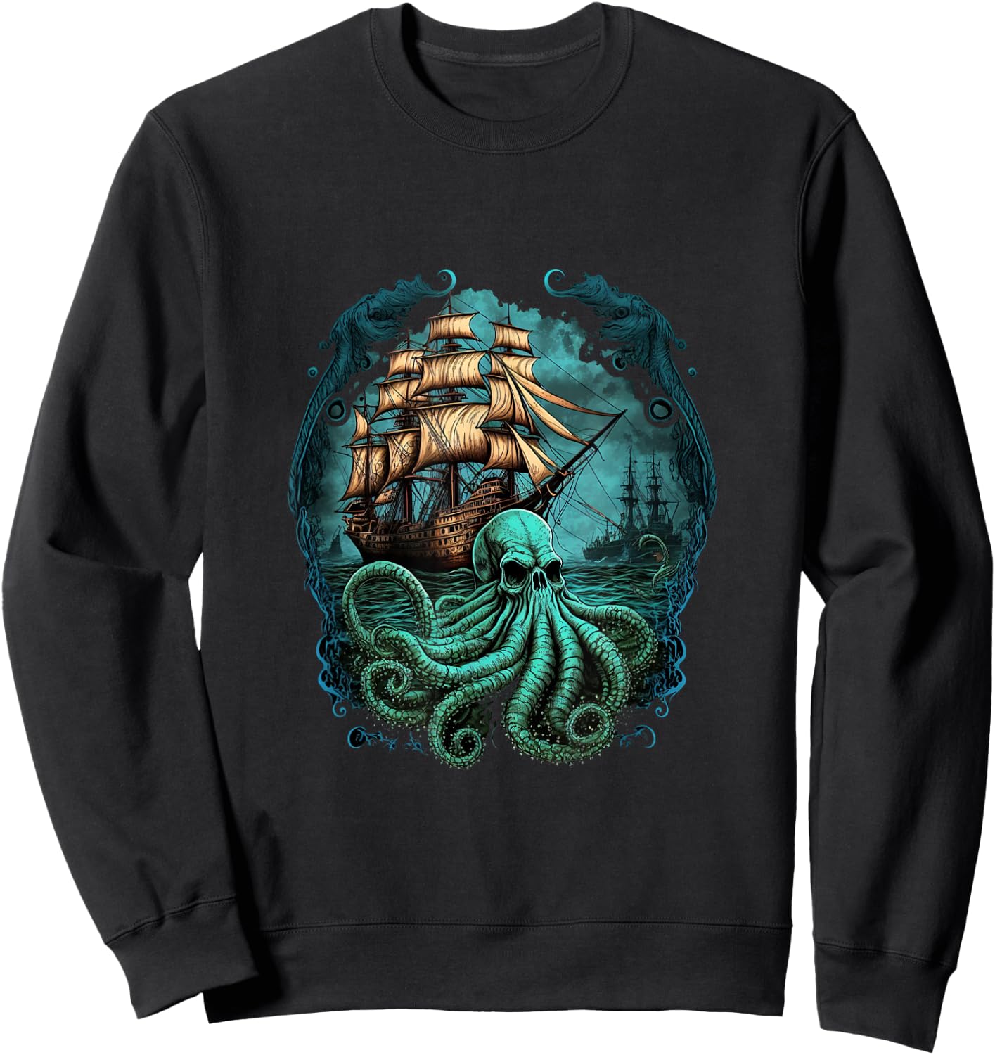 Octopus Kraken Pirate Ship Sailing Sweatshirt - Sweatshirt | Black