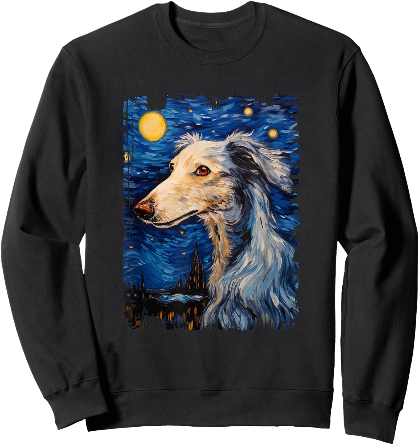 Silken Windhound Dog Starry Night Painting Dog Mom Dad Sweatshirt - Sweatshirt | Black