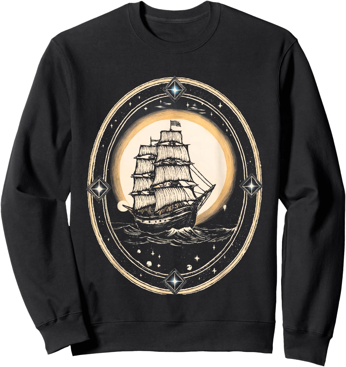 Vintage Nautical Moonlight Clipper Ship Sweatshirt - Sweatshirt | Black