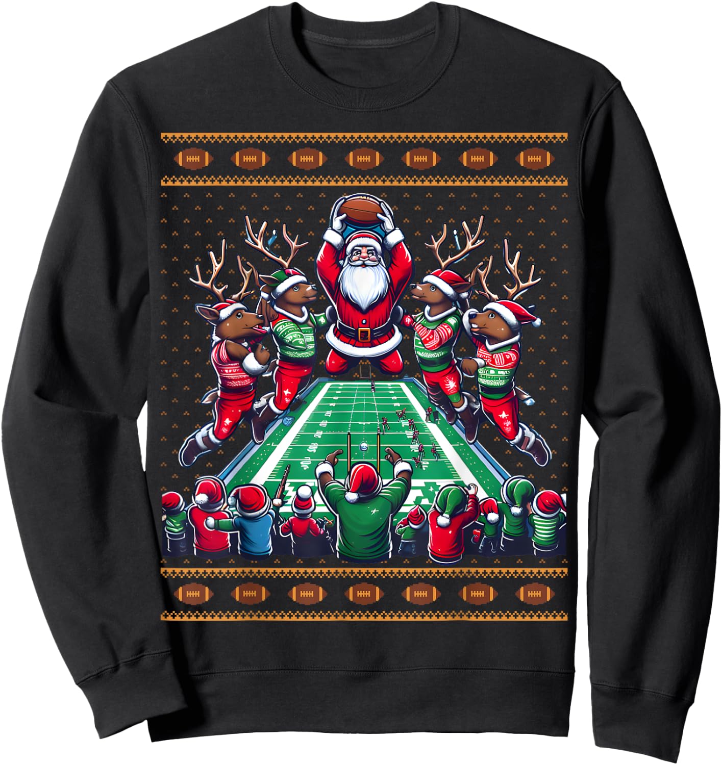 Santa Reindeer Play American Football Christmas Football Fan Sweatshirt - Sweatshirt | Black