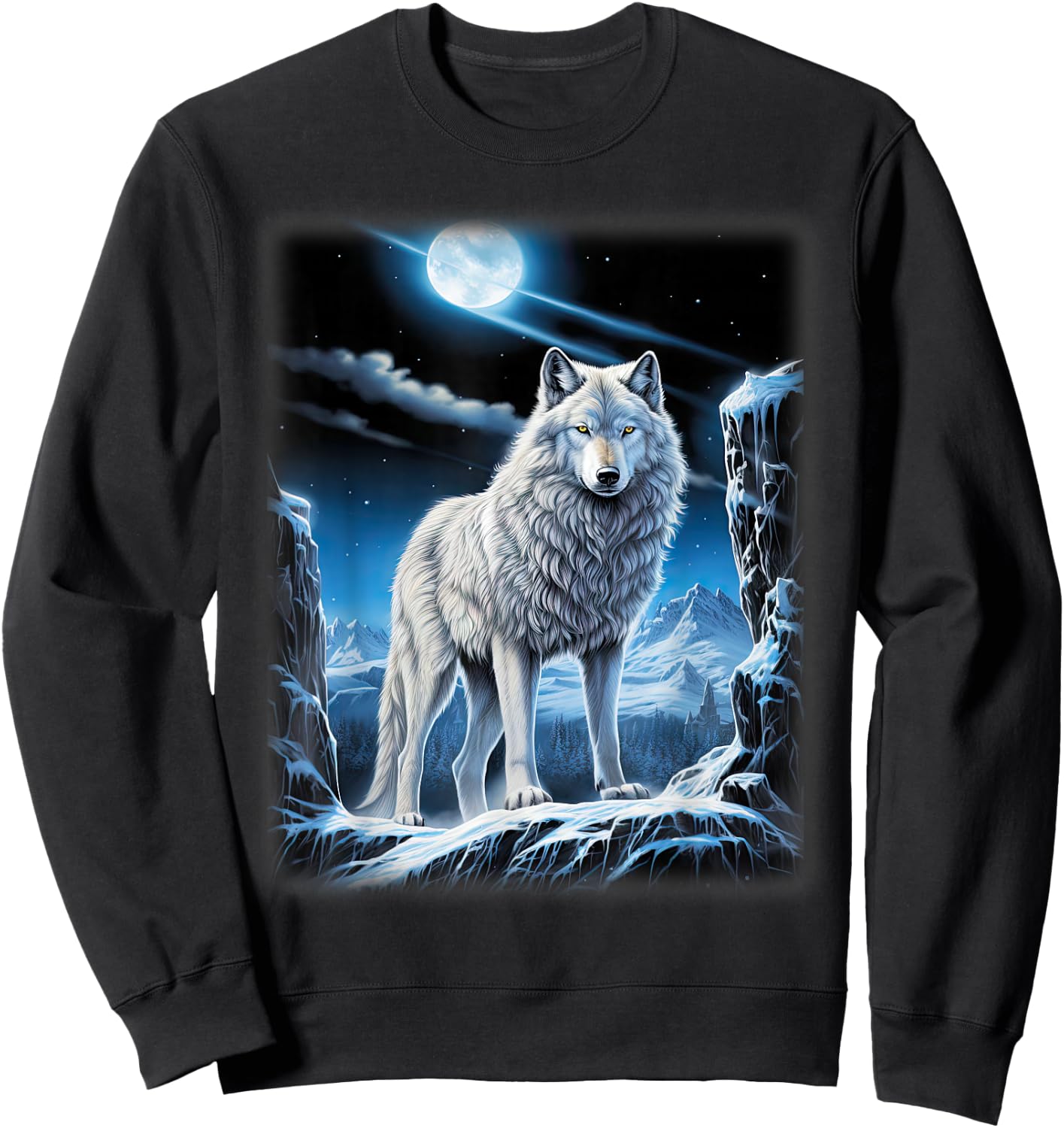 White Wolf standing on a snowy hill Forest Fantasy Nature Sweatshirt - Sweatshirt | Black
