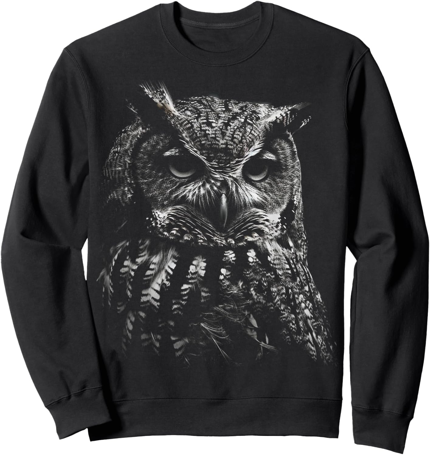 Owl Portrait Artwork | Animal Motif Owl Sweatshirt - Sweatshirt | Black
