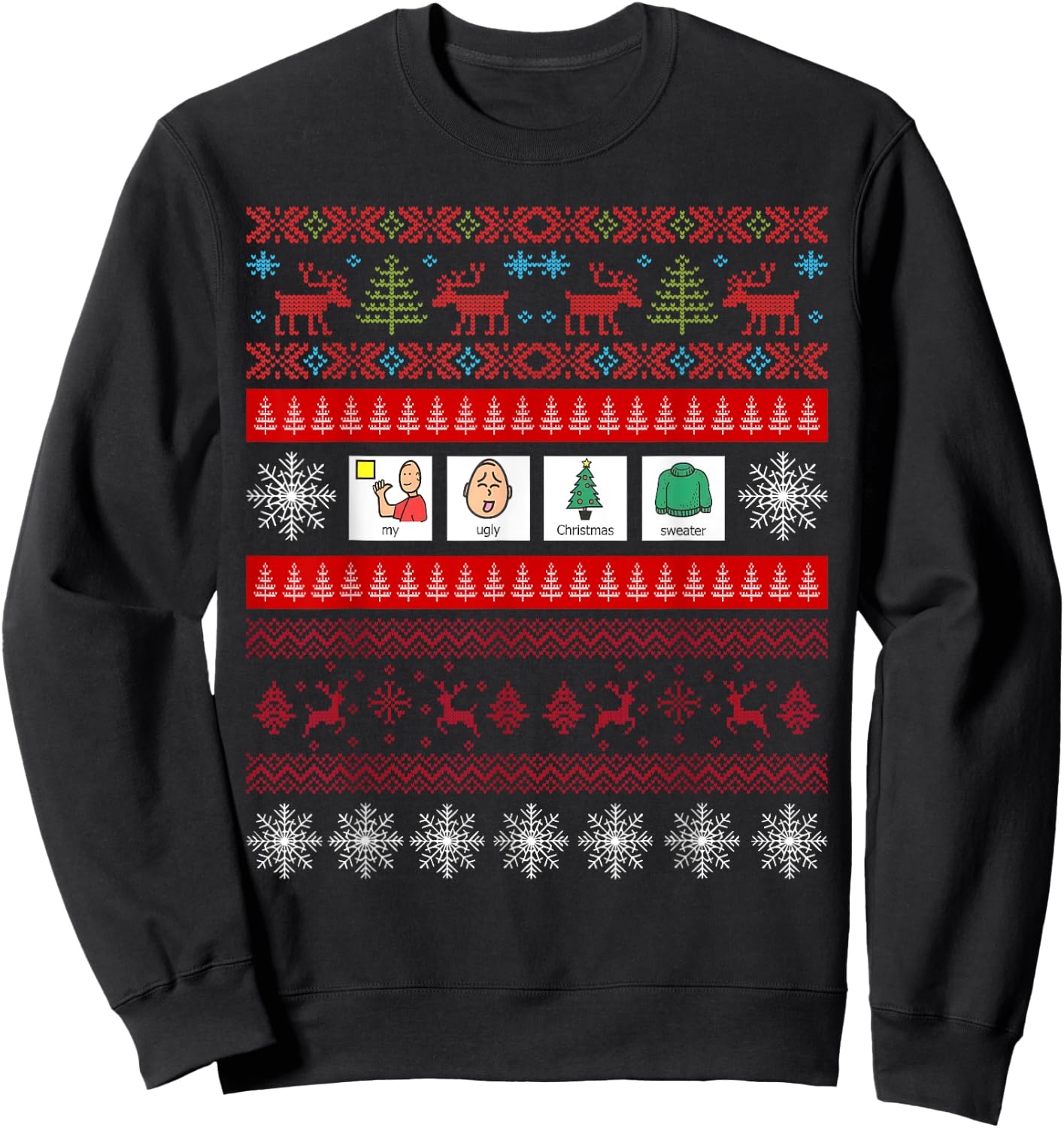 SLP AAC Speech Language Pathologist Ugly Christmas Sweater Sweatshirt - Sweatshirt | Black