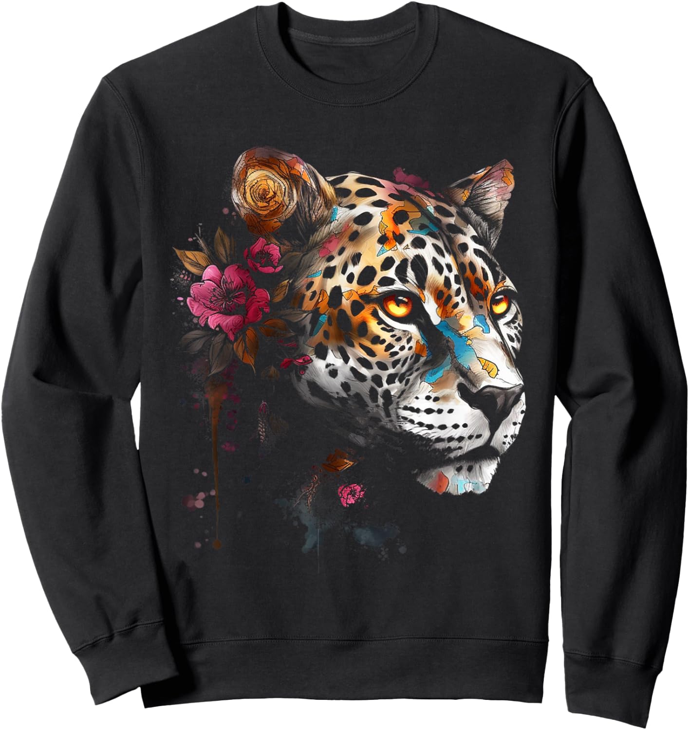 Leopard Flowers Art - Animal Leopard Sweatshirt - Sweatshirt | Black