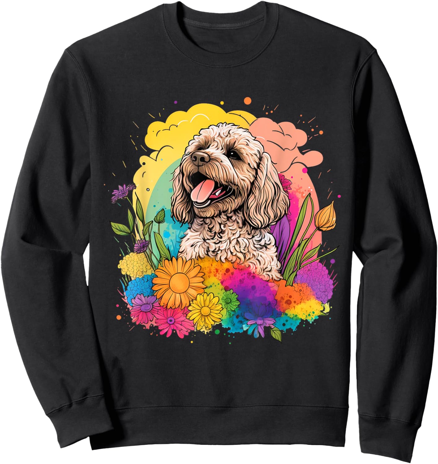 Cockapoo Mom Women Colorful Floral Graphic Flowers Dog Sweatshirt - Sweatshirt | Black