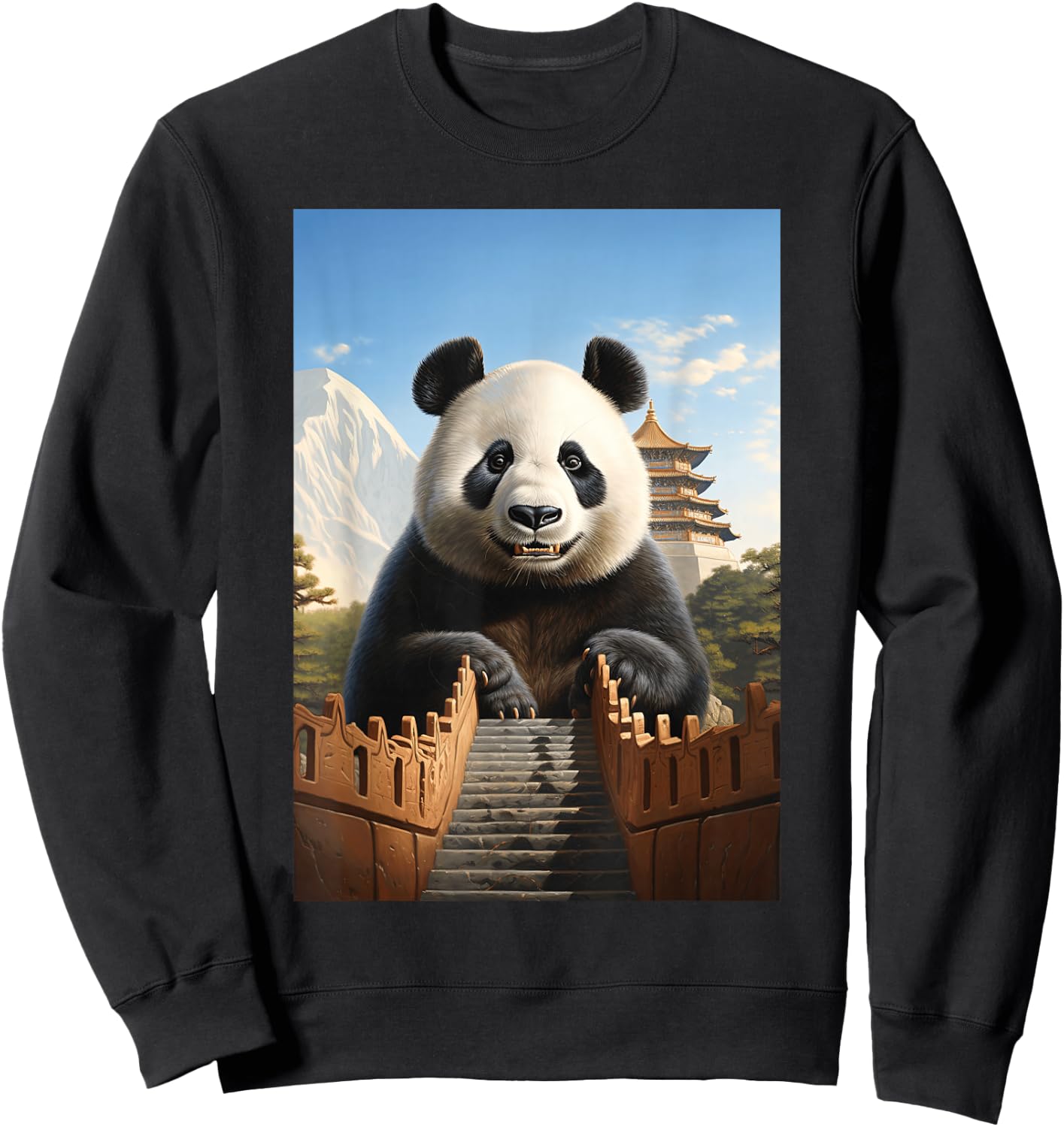 Animal Art Panda Chinese Architecture Large Panda Sweatshirt - Sweatshirt | Black