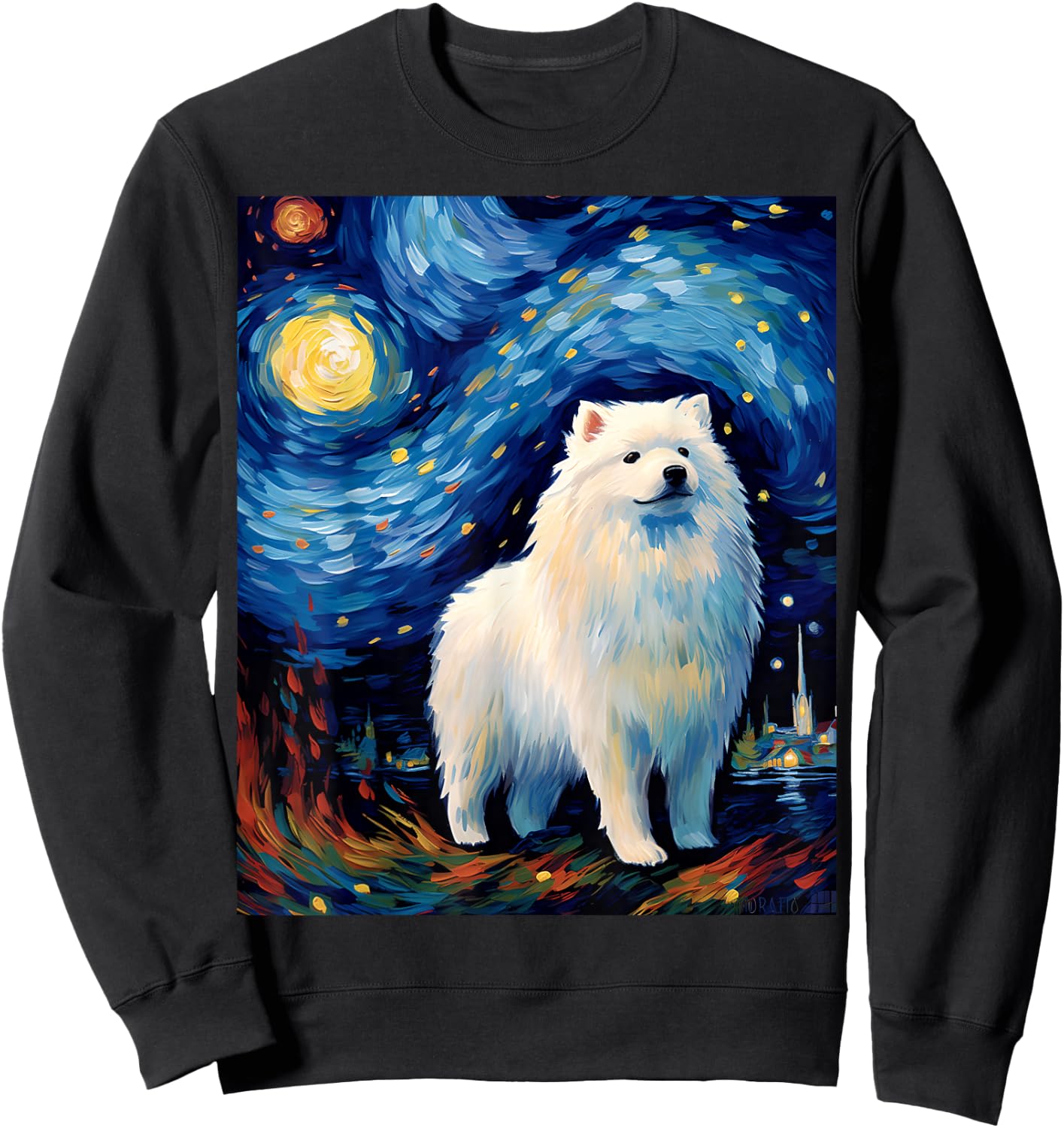 Surreal Starry Night Samoyed Dog Sweatshirt - Sweatshirt | Black