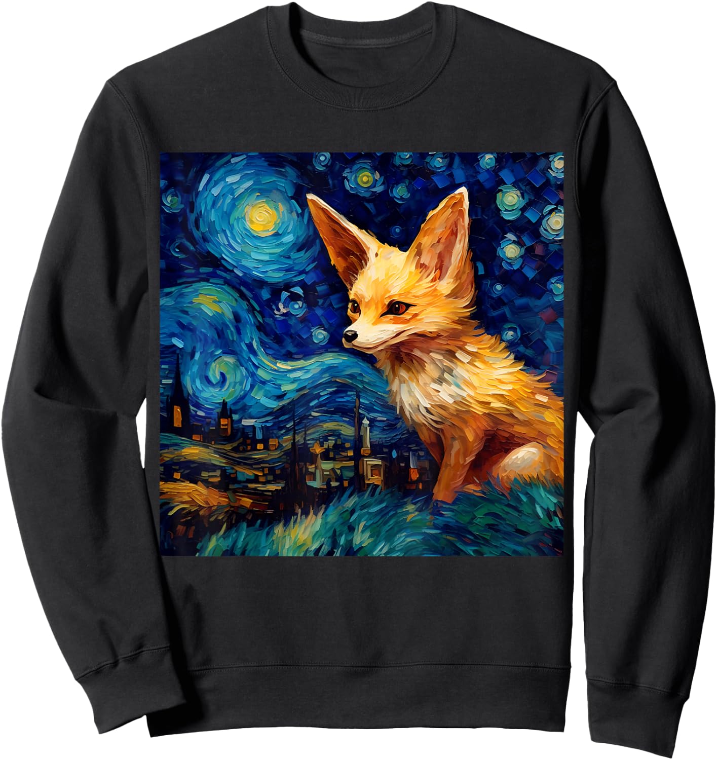 Surreal Starry Night Fennec Fox Sweatshirt - Sweatshirt | Black