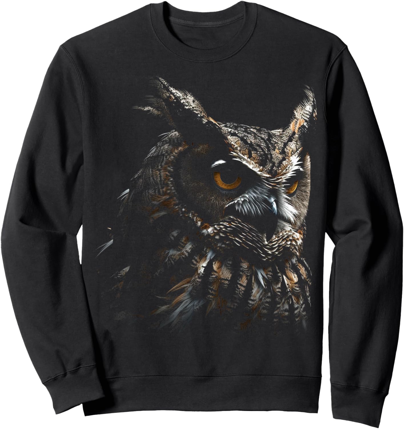 Owl Portrait Artwork | Animal Motif Owl Sweatshirt - Sweatshirt | Black