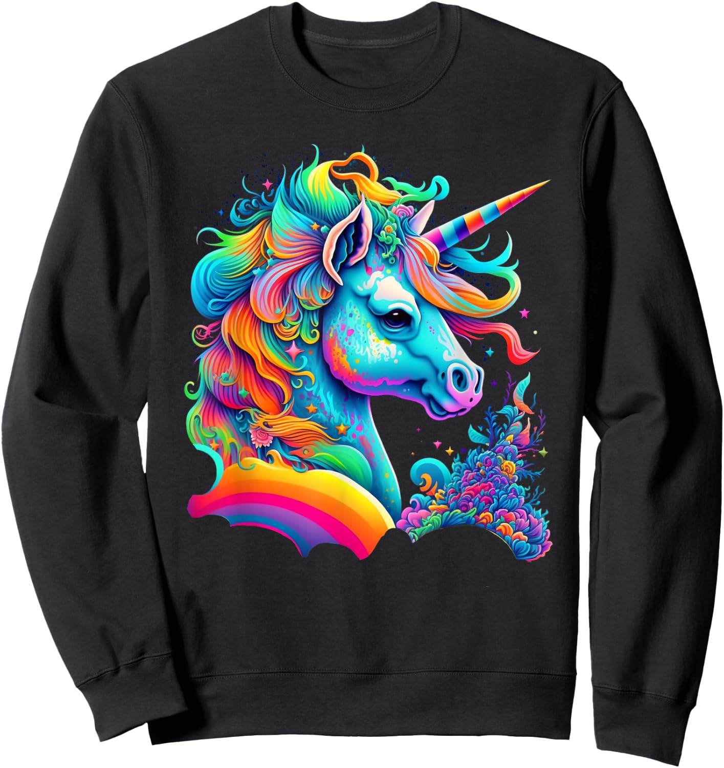 Colorful Rainbow Unicorn Graphic Sweatshirt - Sweatshirt | Black