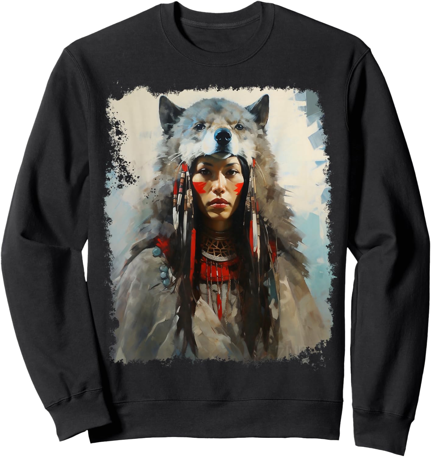 Native Indian Woman Tribe Wolf Sweatshirt - Sweatshirt | Black