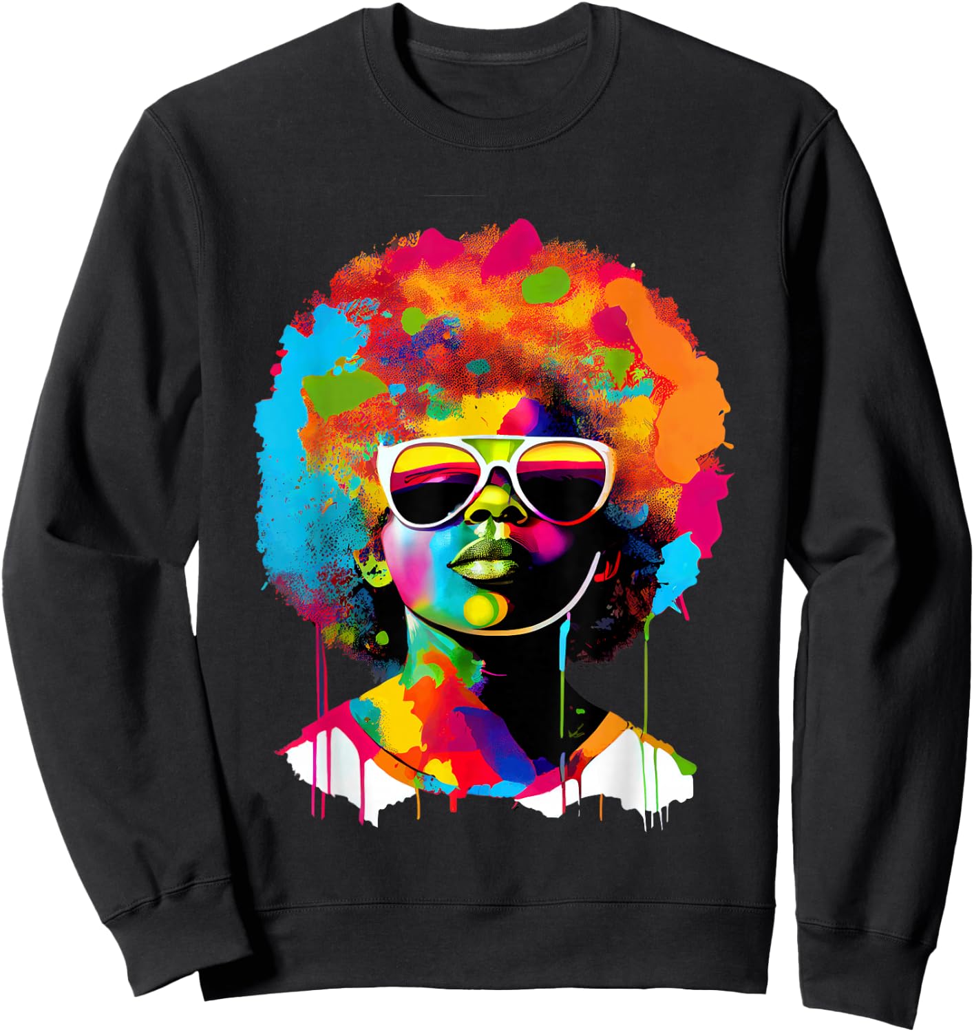 Young Black King Afro Melanin Boy Paint Dripping Colorful Sweatshirt - Sweatshirt | Black