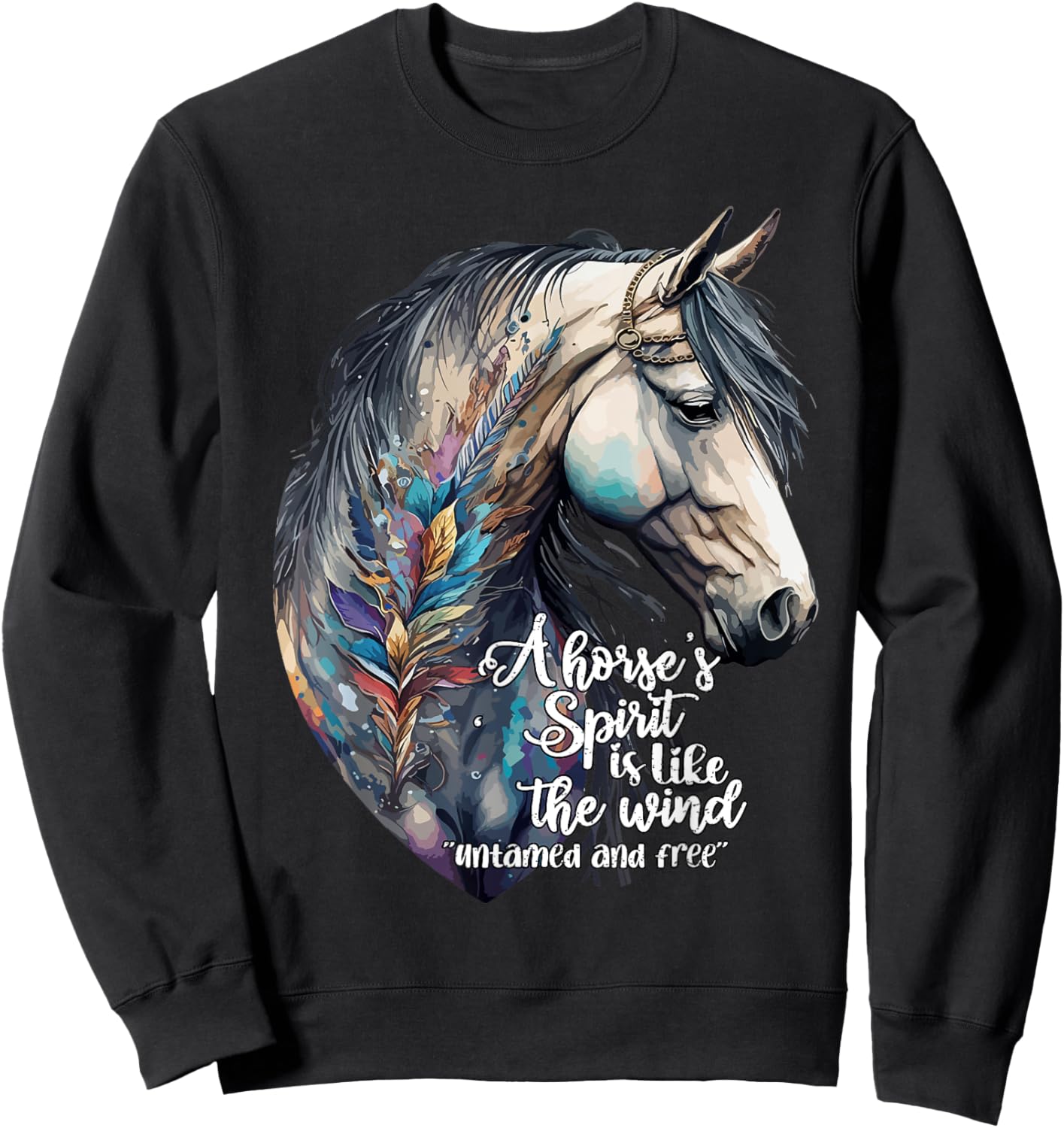 Just a girl who loves horses Co. Women's Black Bohemian Horse Portrait Horseback Riding Sweatshirt - Sweatshirt | Black