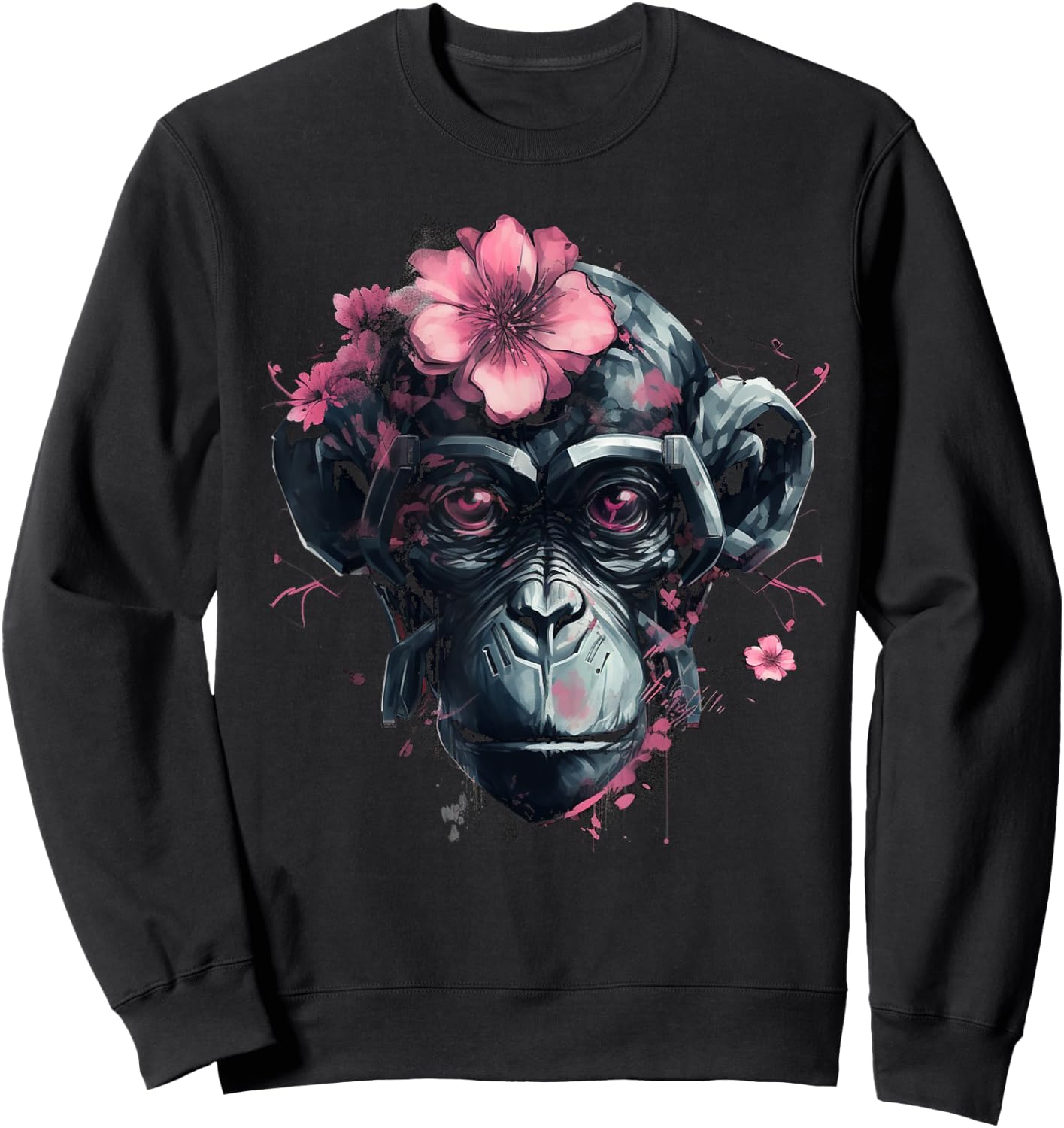 Monkey Flowers Animal Zoo - Artwork Robot Art Monkey Sweatshirt - Sweatshirt | Black