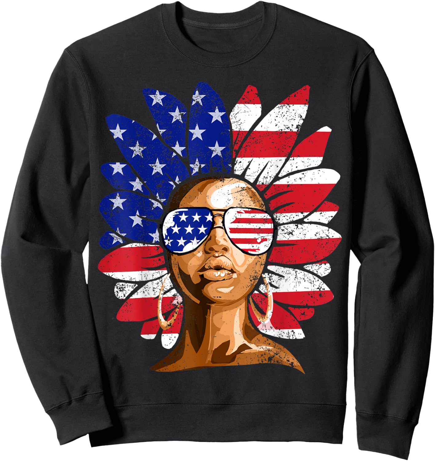 Afro Sunflower African American 4th of July Melanin Sweatshirt - Sweatshirt | Black