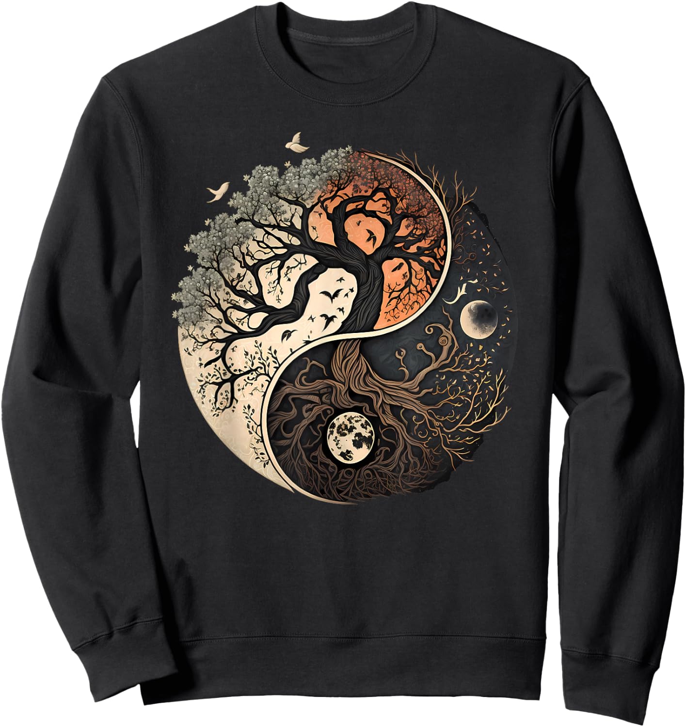 Harmonious Tree of Life Yin Yang Black - Classic Fit, Adult, Polyester/Cotton, Yoga Sweatshirt - Sweatshirt | Black
