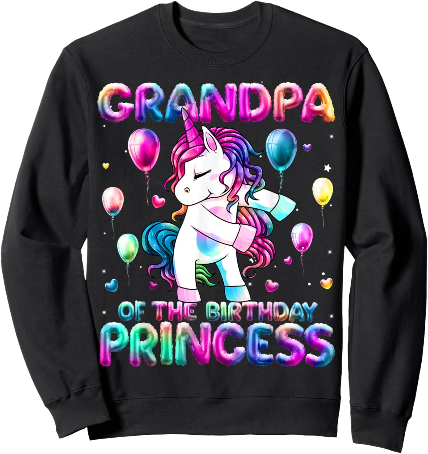Grandpa of the Birthday Princess Girl Flossing Unicorn Papa Sweatshirt - Sweatshirt | Black