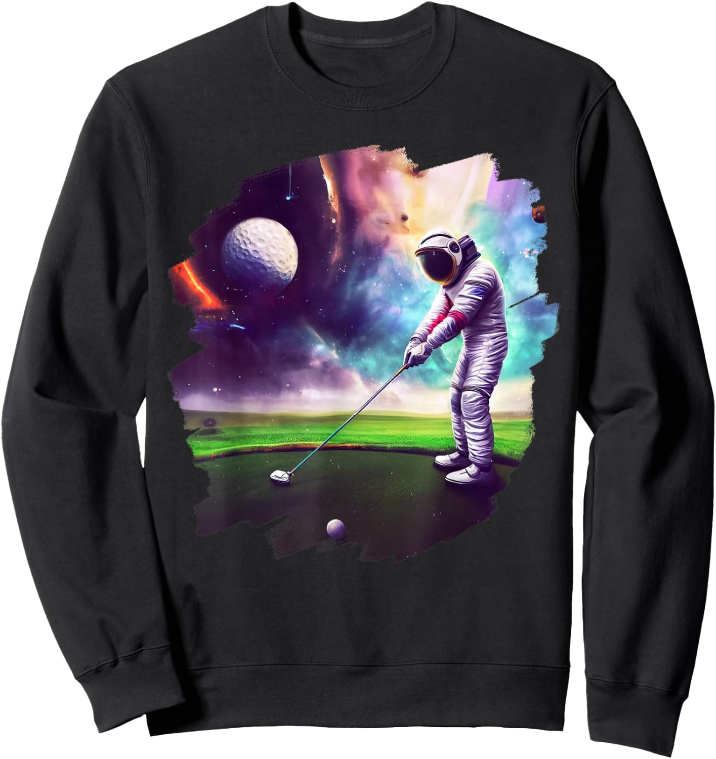 Astronaut Golfing Cool Funny Astronaut Golfer Golf Sports Sweatshirt - Sweatshirt | Black