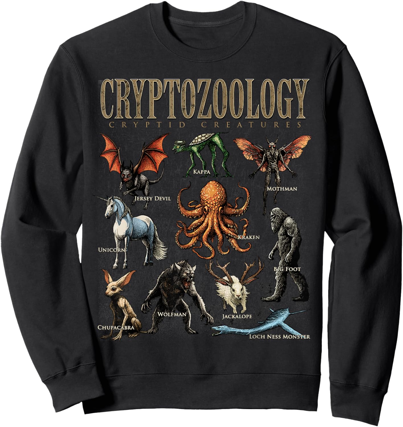 Cryptozoology Folklore Mythical Cryptid Creatures Monster Sweatshirt - Sweatshirt | Black