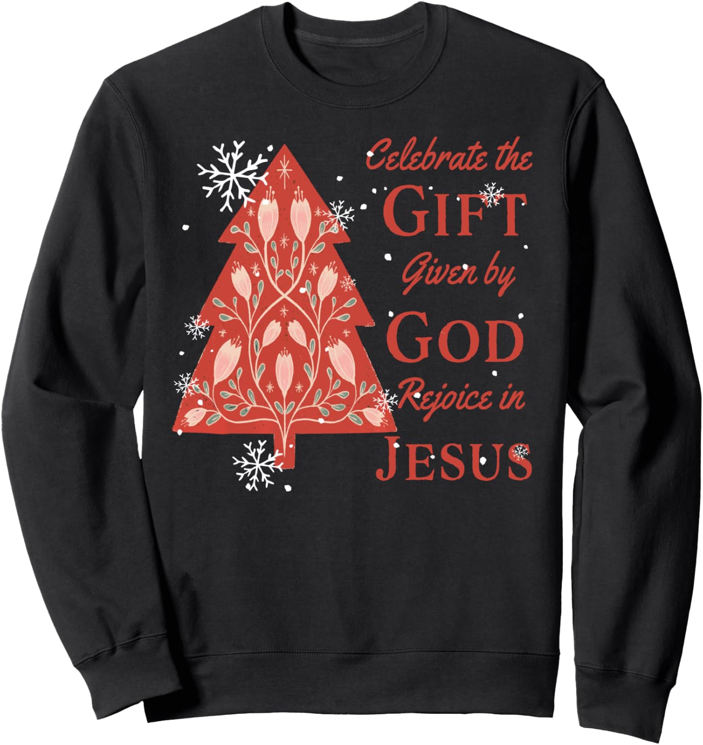 Celebrate Jesus Birth Christian Christmas Tree Sweatshirt - Sweatshirt | Black