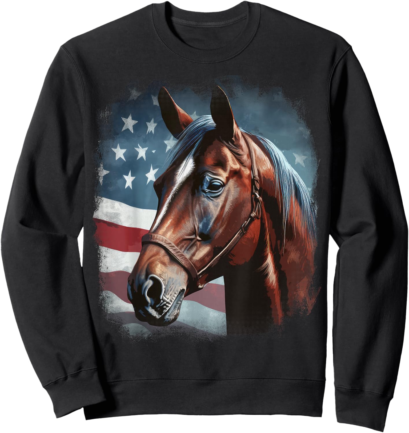 Patriotic Horse American Flag Horseback Riding Western Farm Sweatshirt - Sweatshirt | Black