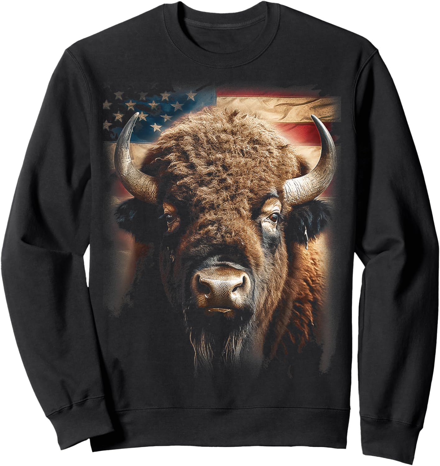 Western Buffalo American Bison USA Buffalo American flag Women Kids Men Sweatshirt - Sweatshirt | Black