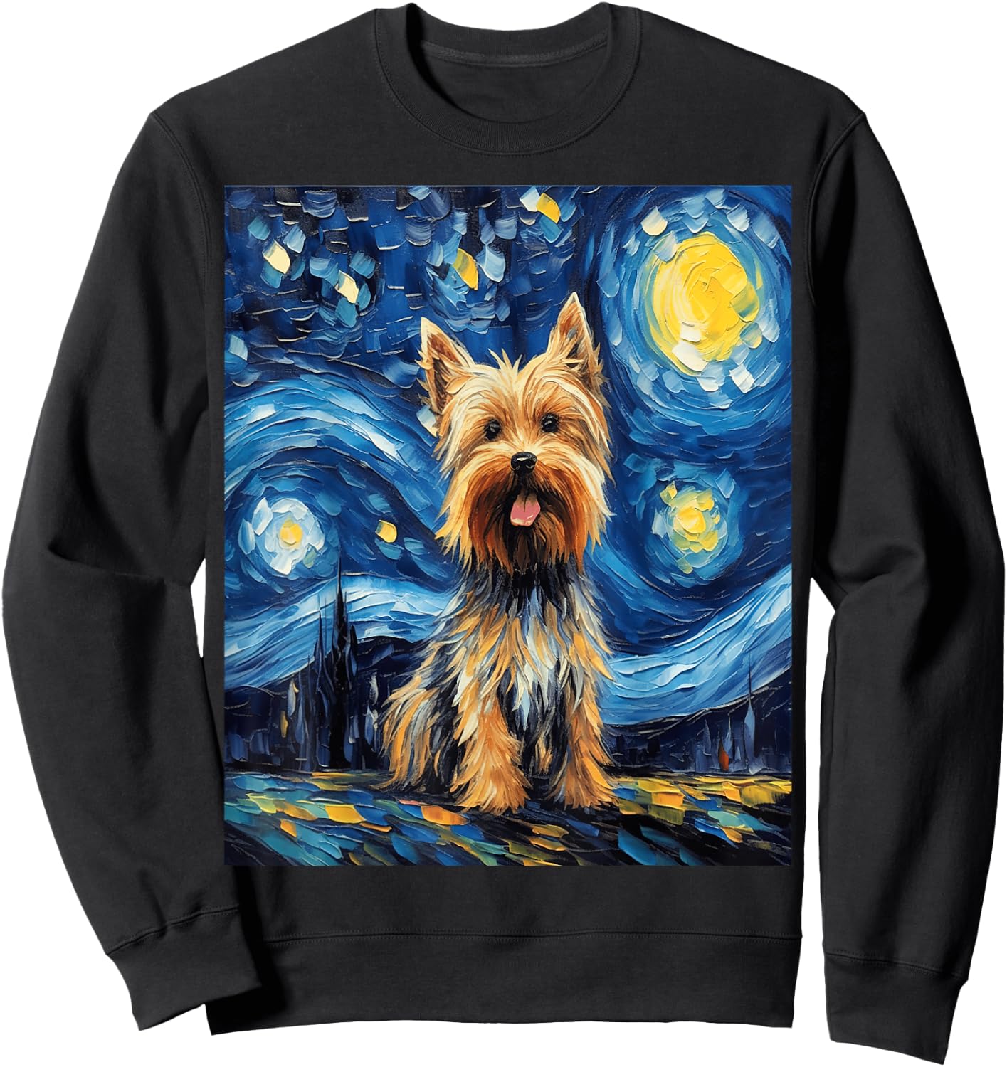 Funny dog art painting dog Lover Starry Night dog Van Gogh Sweatshirt - Sweatshirt | Black