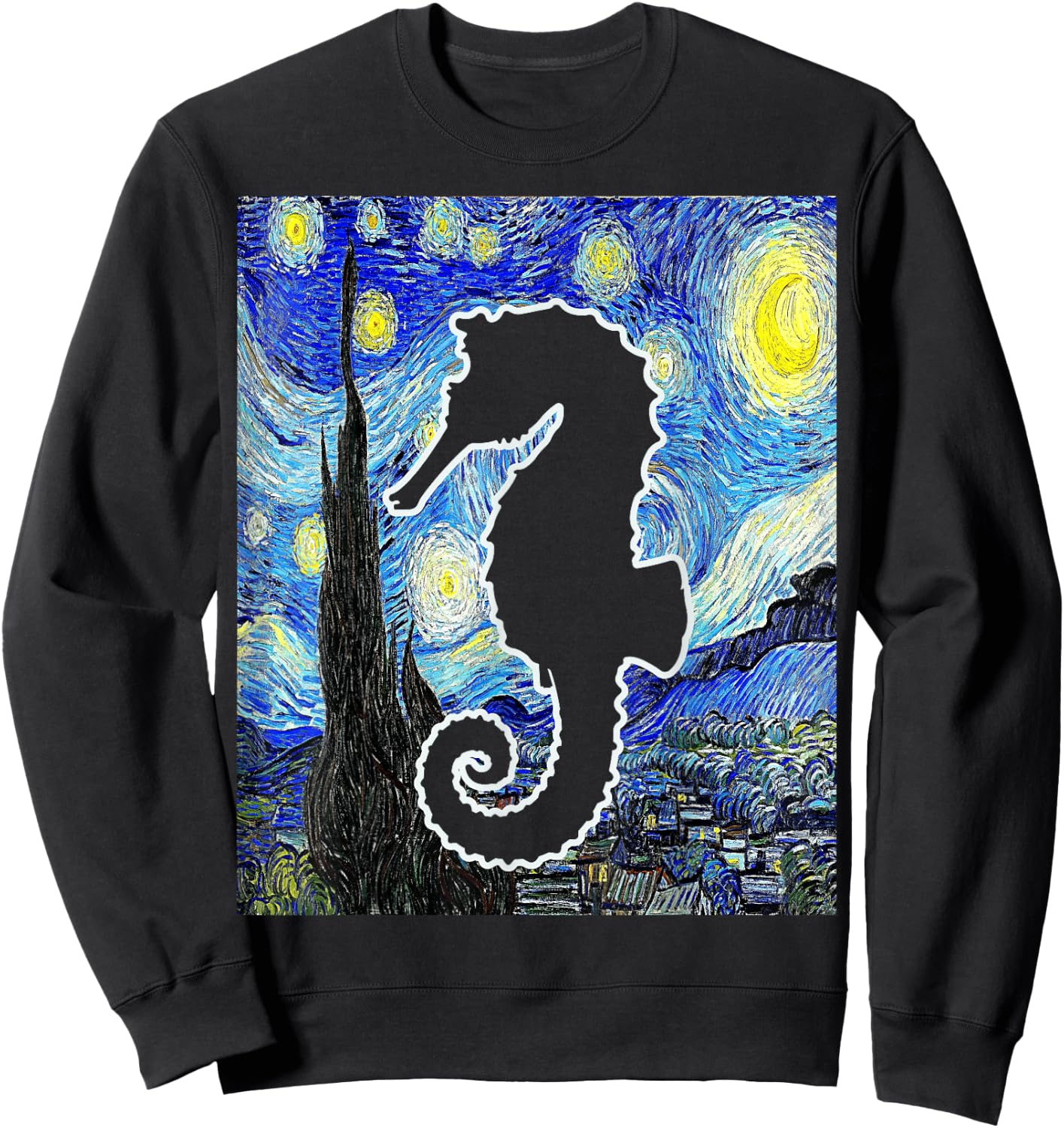 Seahorse Starry Night Seahorse Lover Aquarist Painting Sweatshirt - Sweatshirt | Black