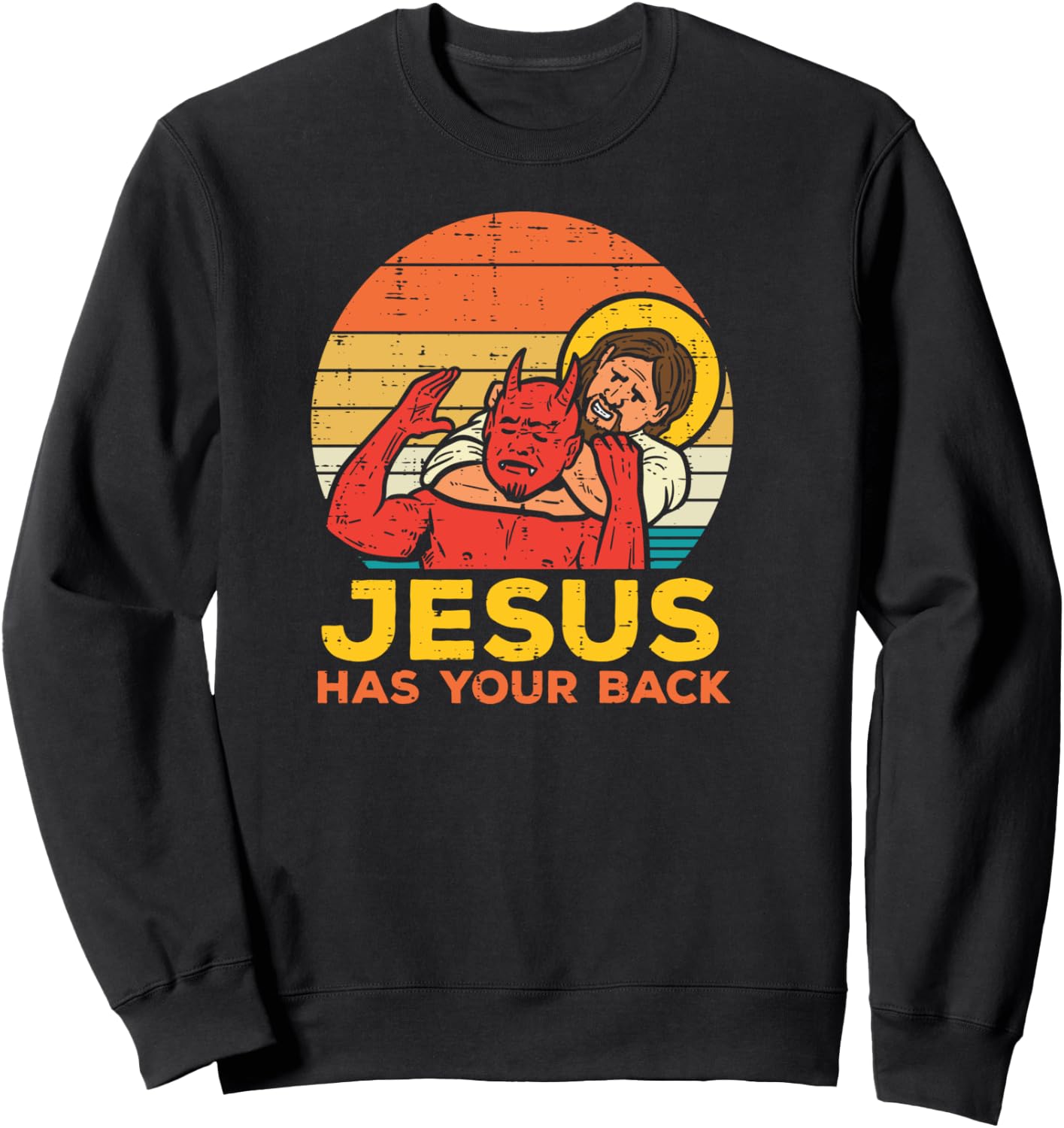 Jesus Has Your Back Jiu Jitsu Retro Christian Men Women Kids Sweatshirt - Sweatshirt | Black