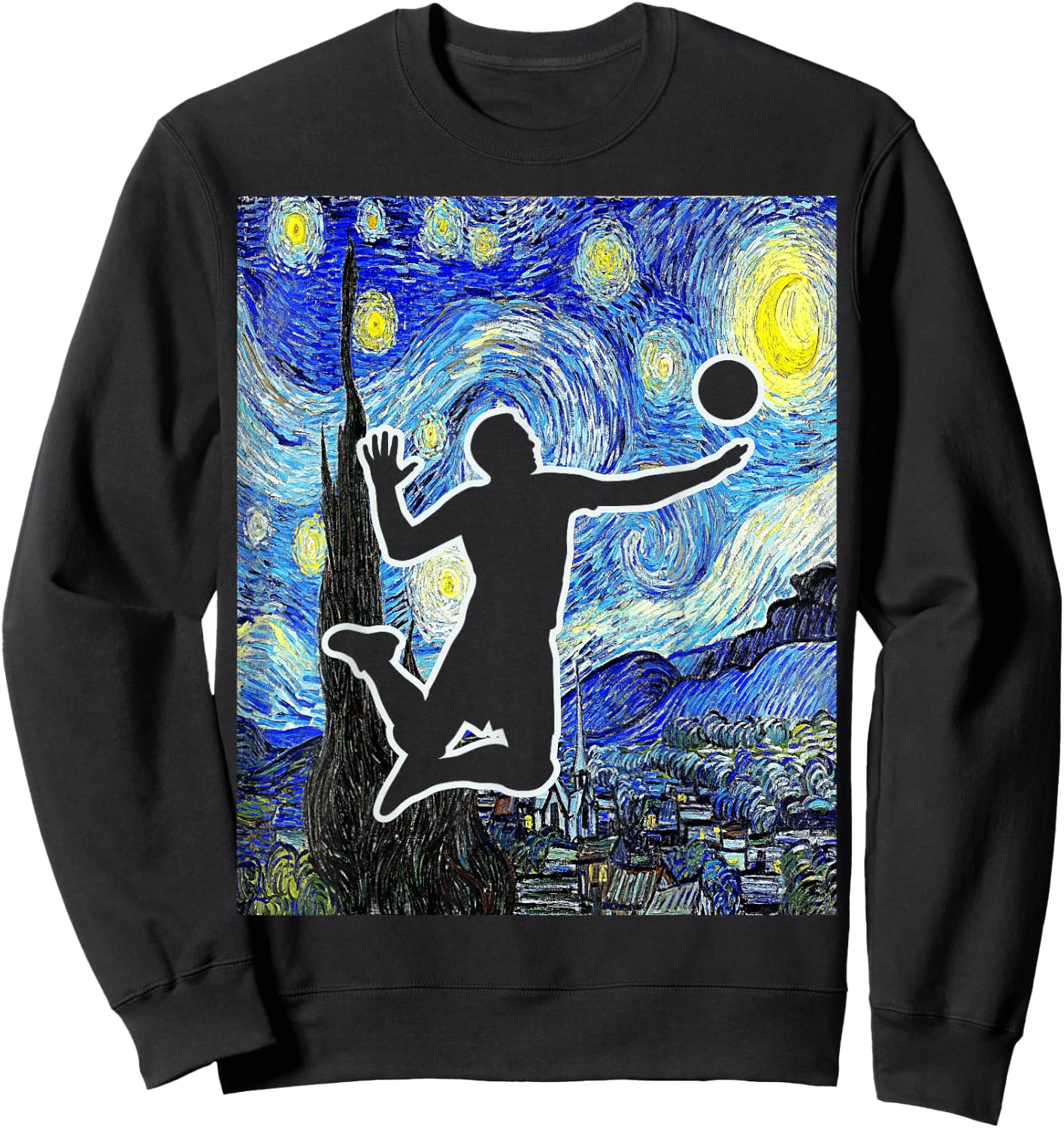 Volleyball Starry Night Volleyball Player Van Gogh Painting Sweatshirt - Sweatshirt | Black