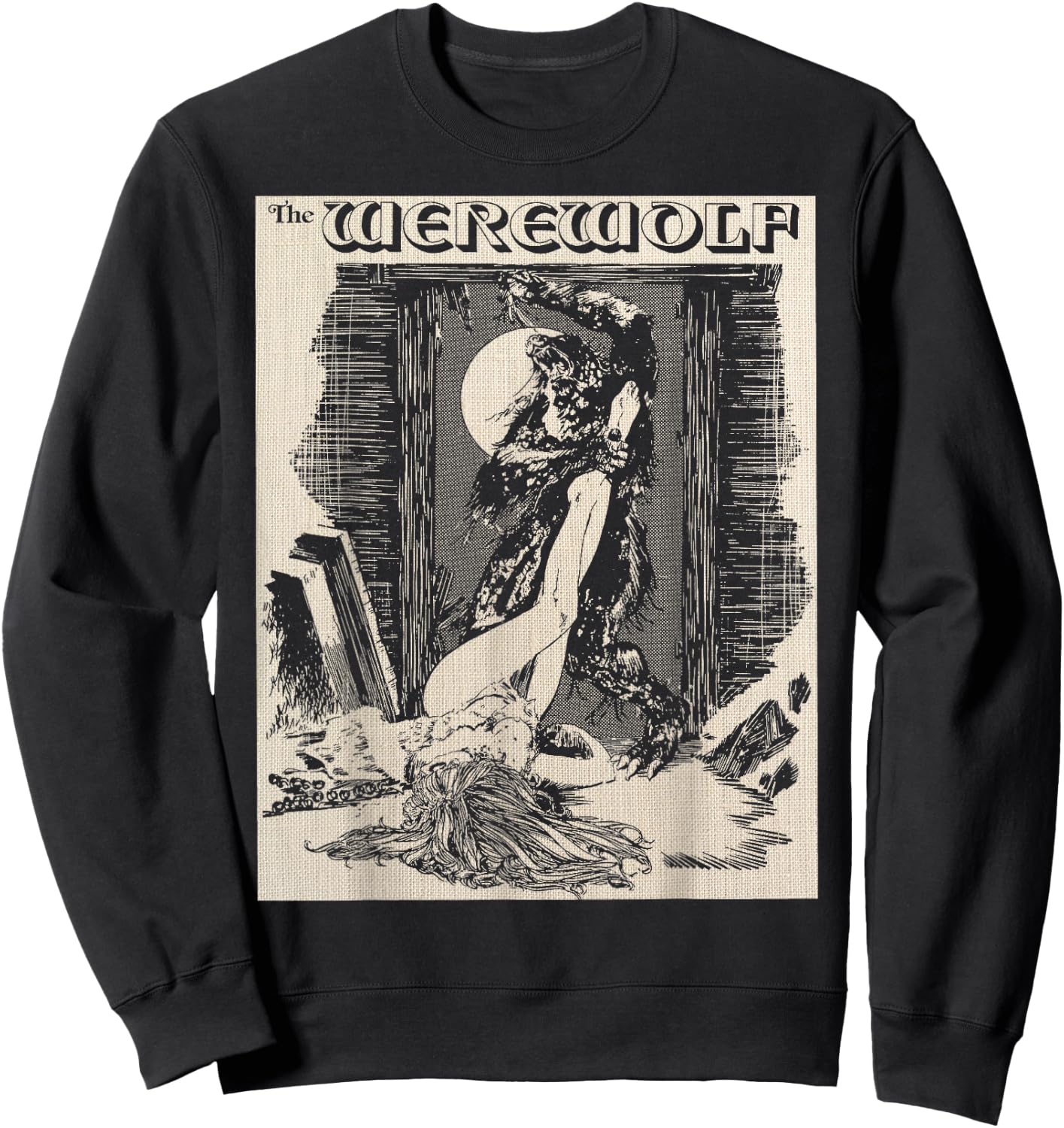 Man Wolf Werewolf Monster Horror Art Sexy Blonde Pin Up Girl Sweatshirt - Sweatshirt | Black