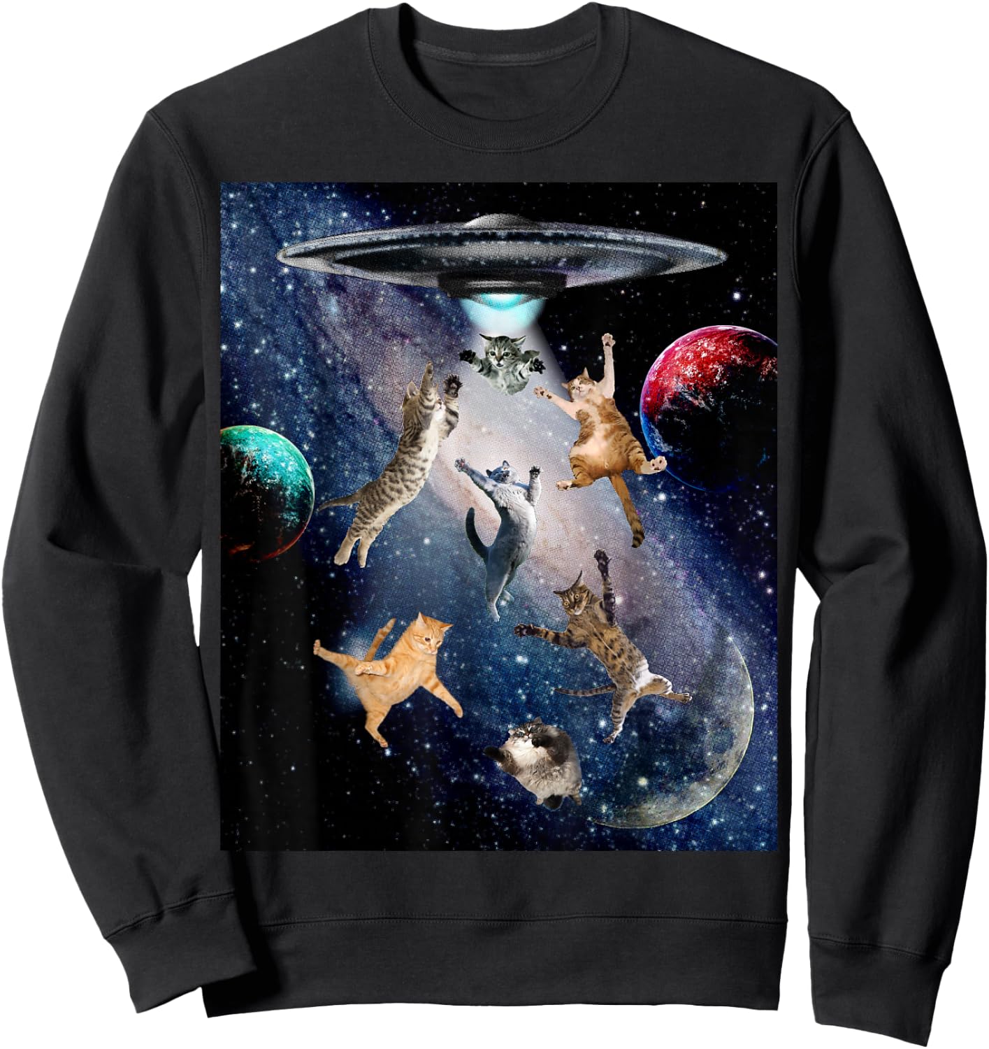 UFO Cats for Adults Galaxy Cats Cute Cat Lover Sweatshirt - Sweatshirt | Black