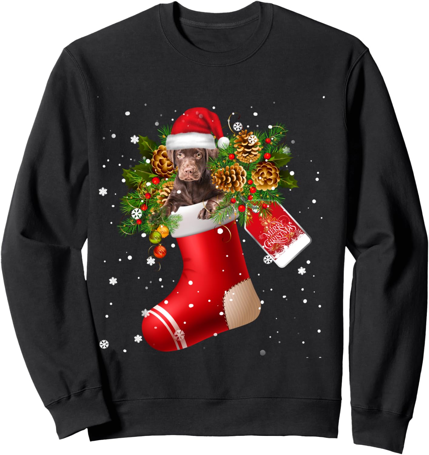 Santa Chocolate Labrador In Christmas Sock Pajama Sweatshirt - Sweatshirt | Black