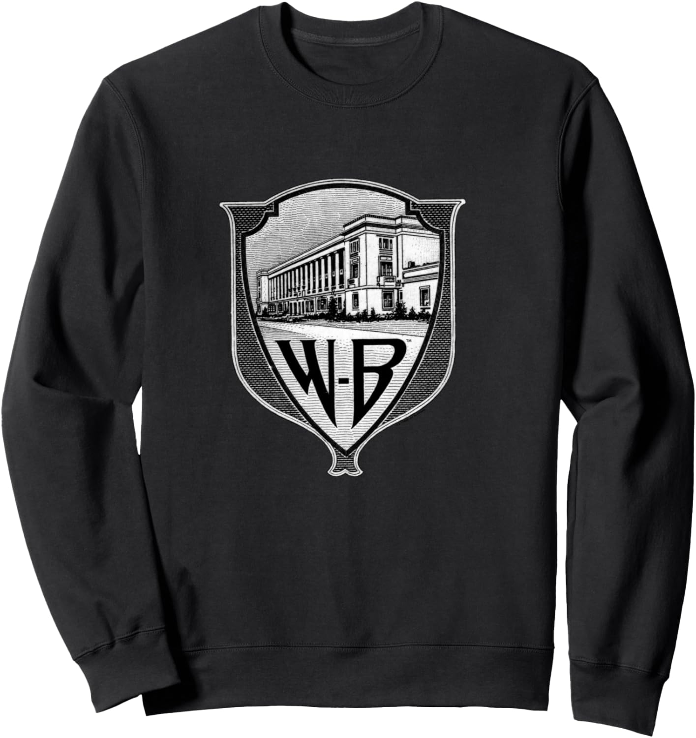 WB100 Vintage Warner Bros. Movie Studio Badge Logo Sweatshirt - Sweatshirt | Black