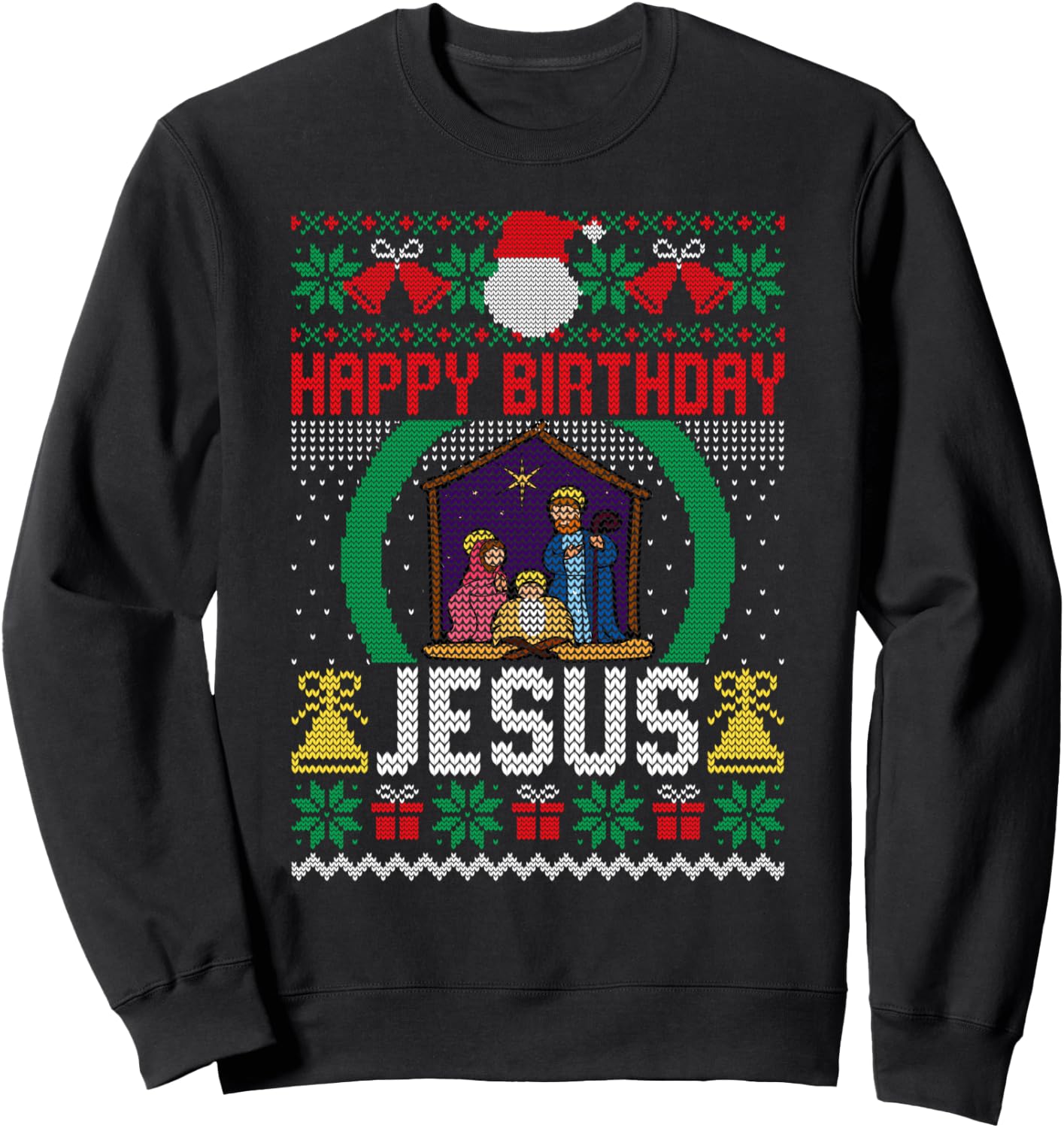 Funny Ugly Christmas Sweaters Happy Birthday Jesus Christian Sweatshirt - Sweatshirt | Black