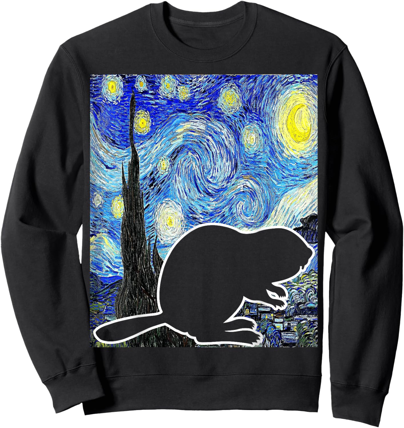 Beaver Starry Night Beaver Lover Van Gogh Beaver Sweatshirt - Sweatshirt | Black