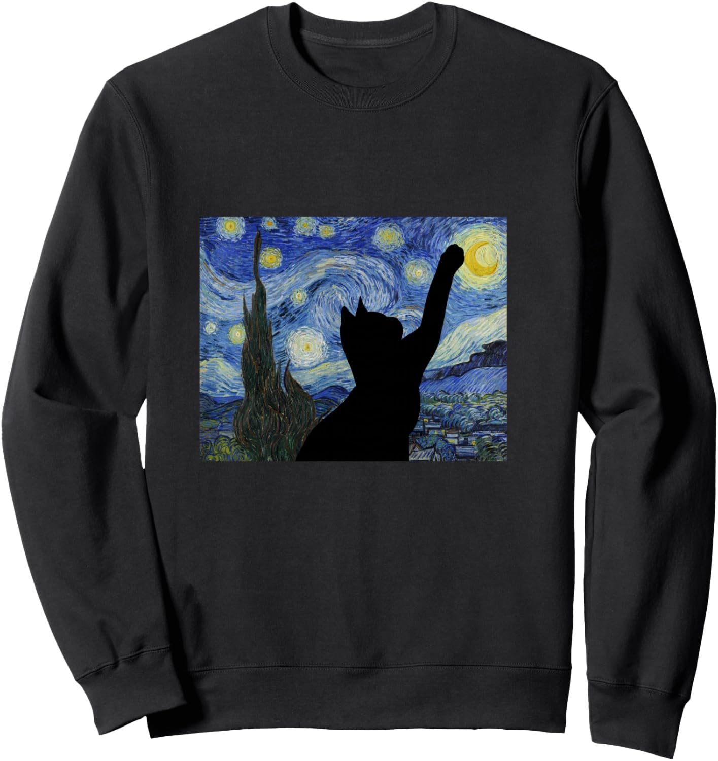 Starry Night Van Gogh Painting Funny Cat Lovers Gift Sweatshirt - Sweatshirt | Black