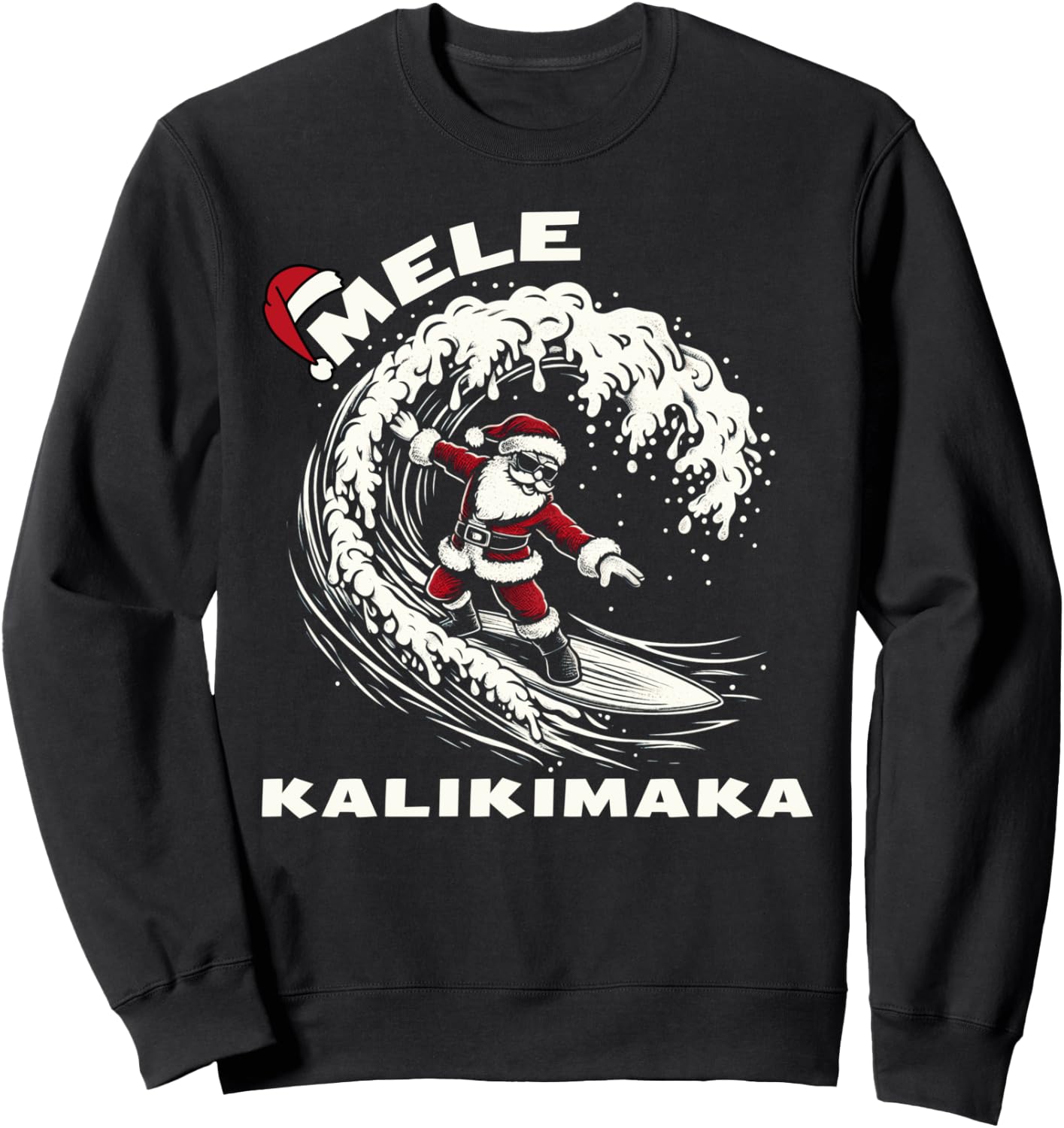 hawaiian christmas mele kalikimaka Santa Claus Surfing Sweatshirt - Sweatshirt | Black