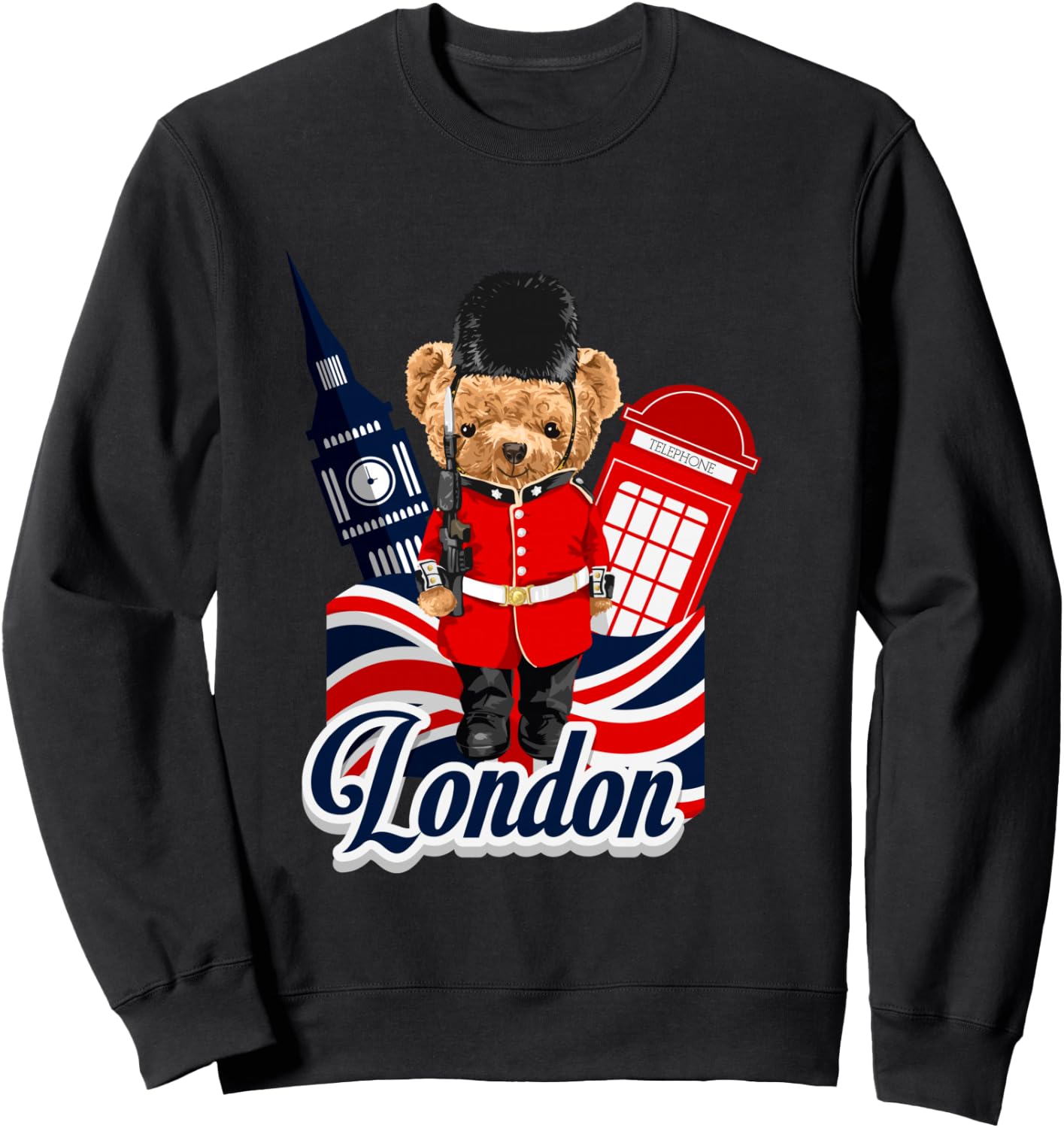 London Teddy Bear Queen Guard Illustration Graphic Anime Sweatshirt - Sweatshirt | Black