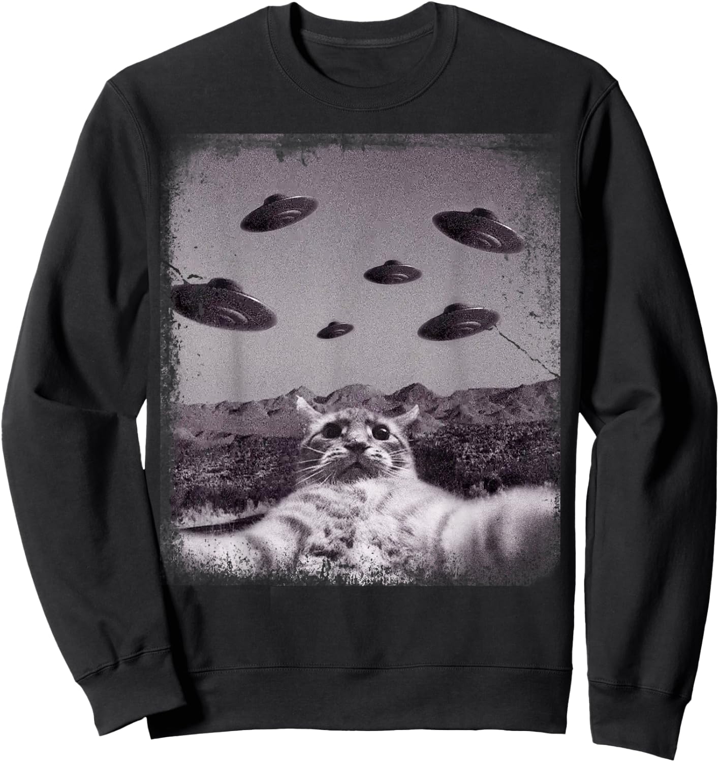 Alien UFO Cat Meme Women Kids Sweatshirt - Sweatshirt | Black