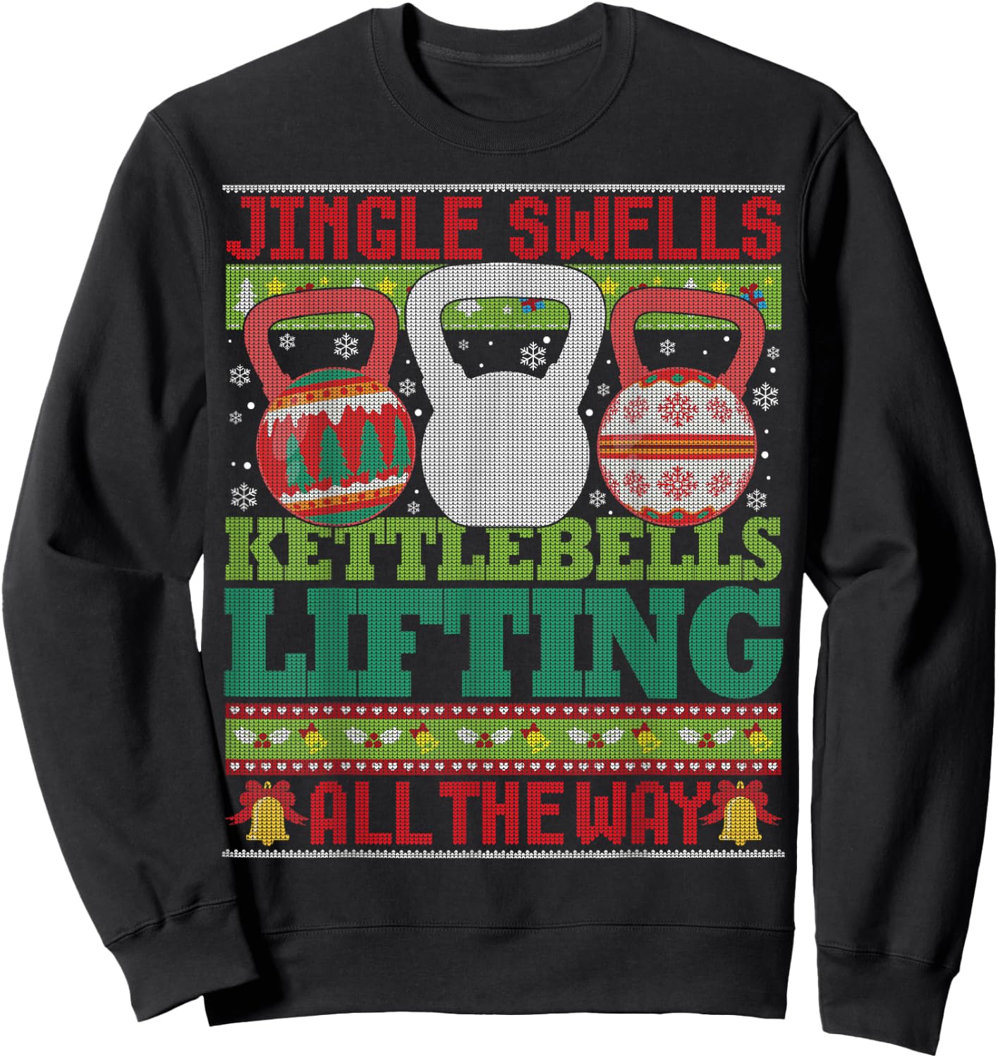 Ugly Christmas Gym Kettlebell Weightlifting Fitness Gift Sweatshirt - Sweatshirt | Black