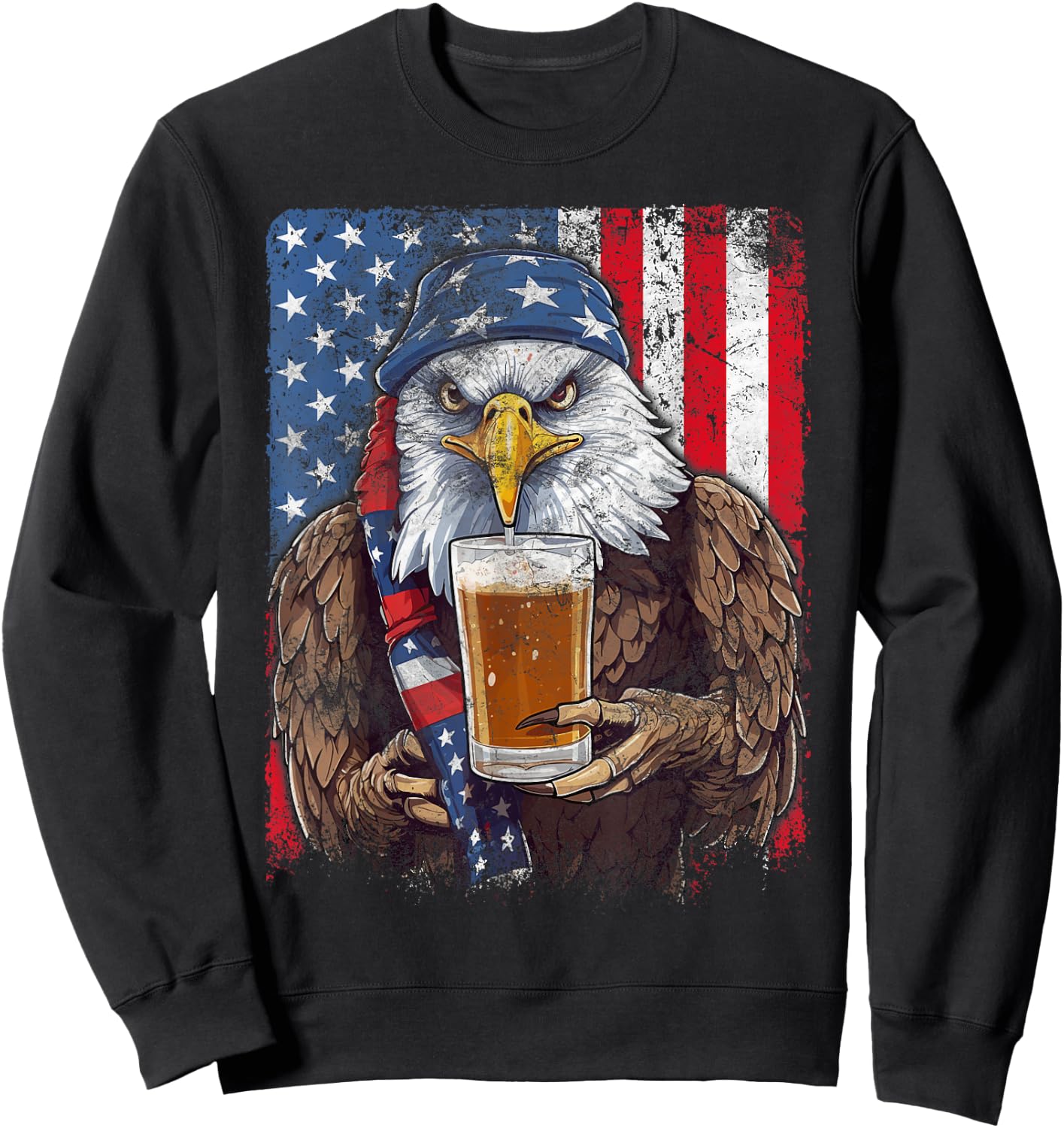 Eagle Beer Drinking USA Flag Patriotic Eagle 4th Of July Men Sweatshirt - Sweatshirt | Black