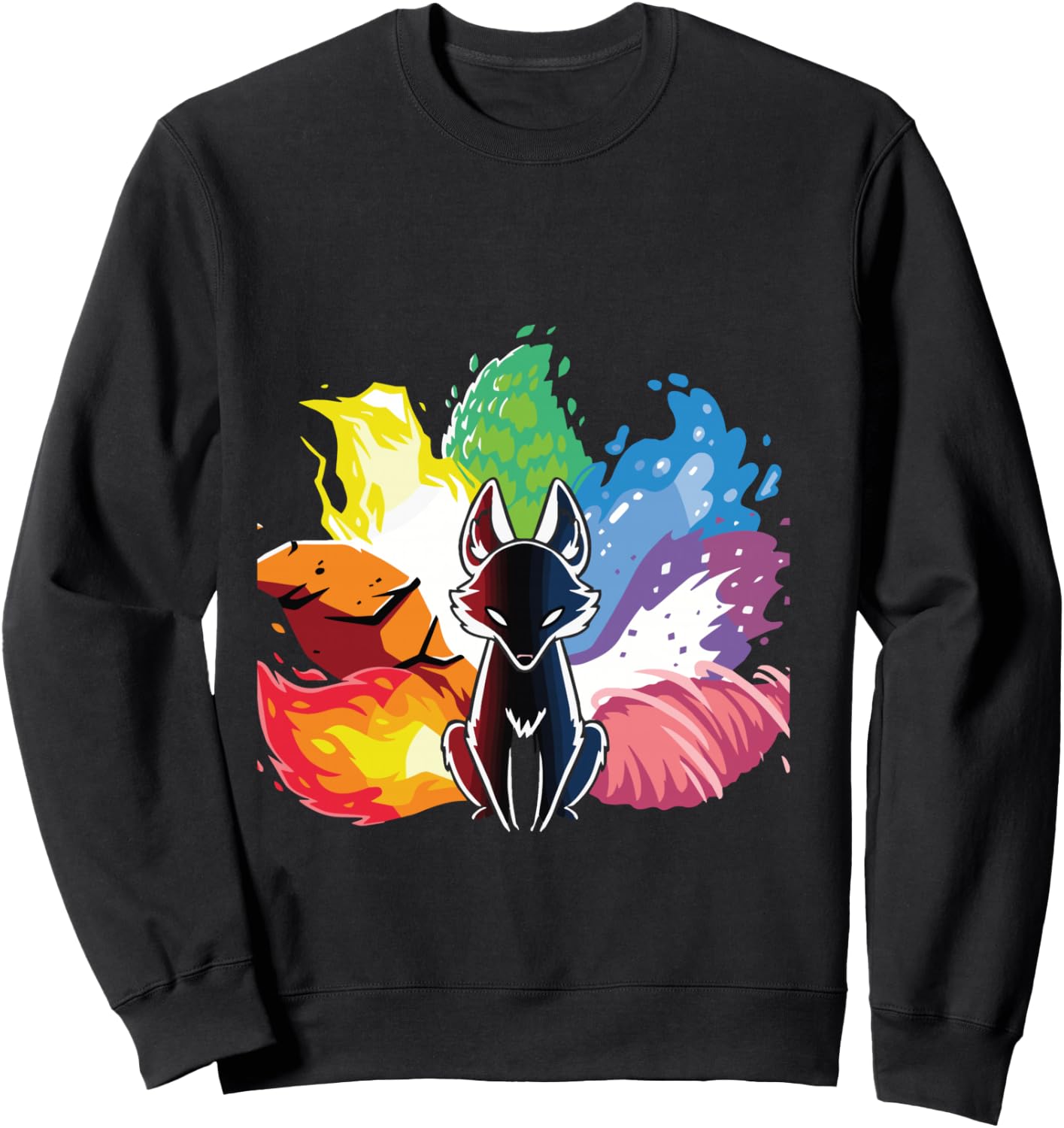 Kitsune Nine Tail Rainbow Fox Sweatshirt - Sweatshirt | Black
