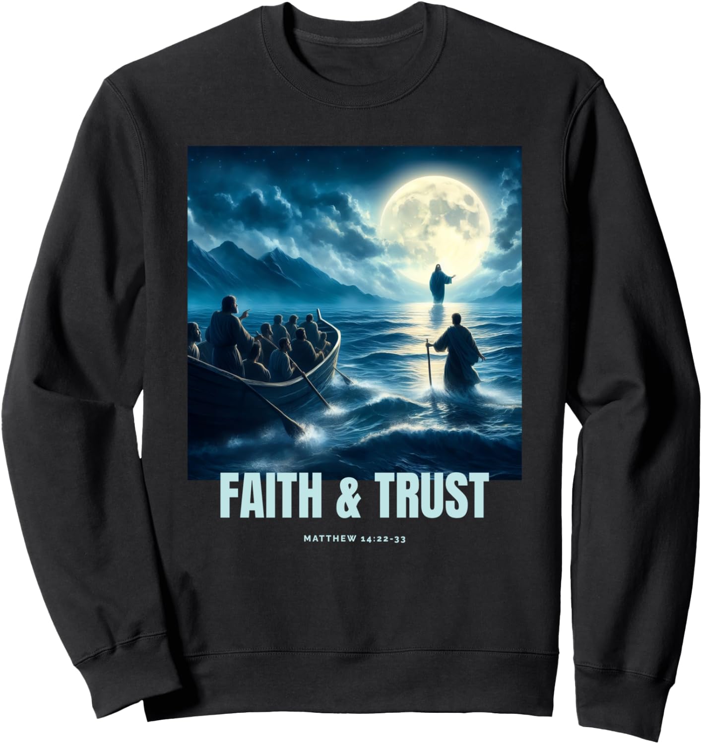Faith Inspired Image Of Jesus Walking On Water Sweatshirt - Sweatshirt | Black