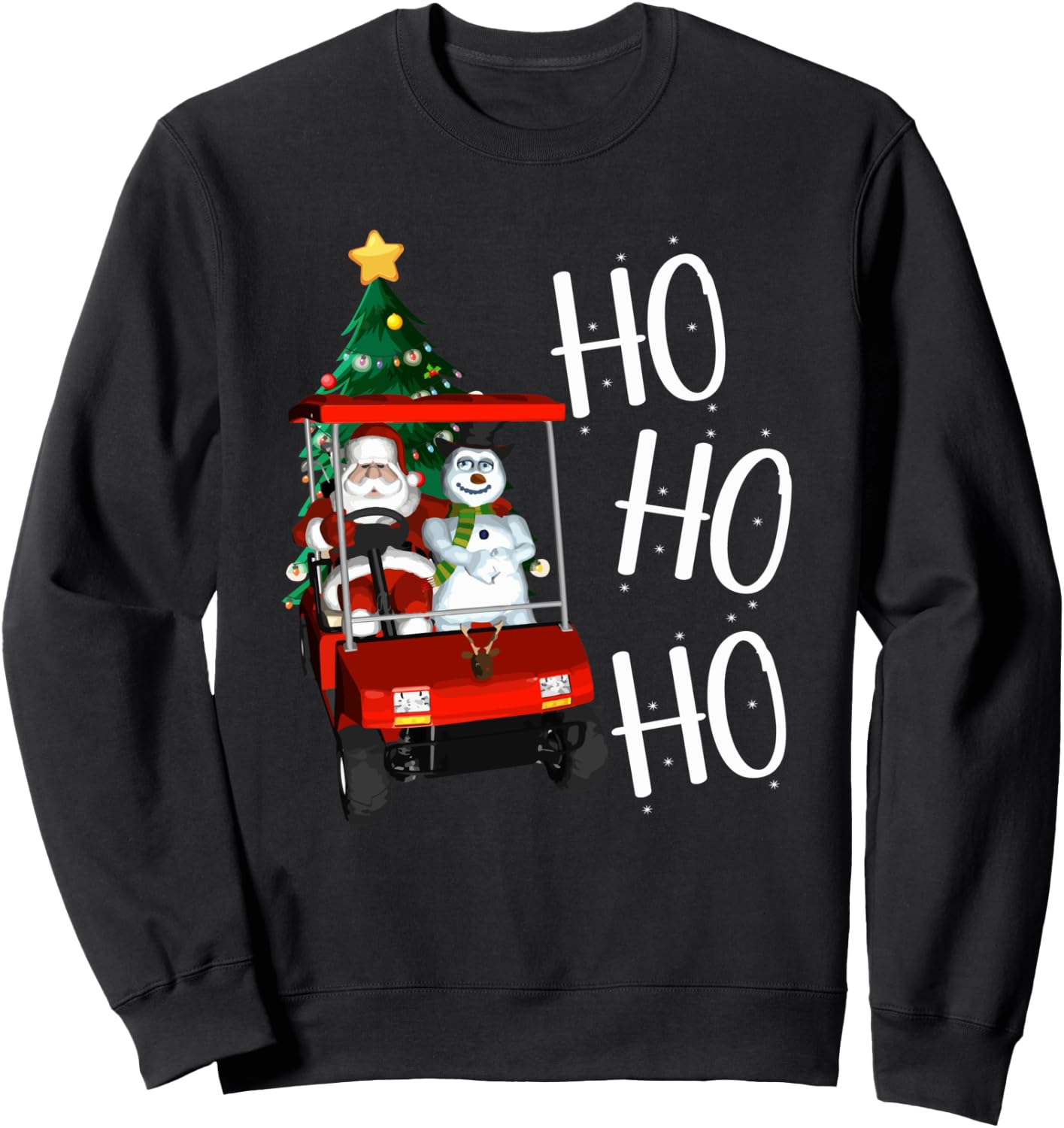Ho Ho Funny Santa On Golf Cart With Christmas Tree Sweatshirt - Sweatshirt | Black