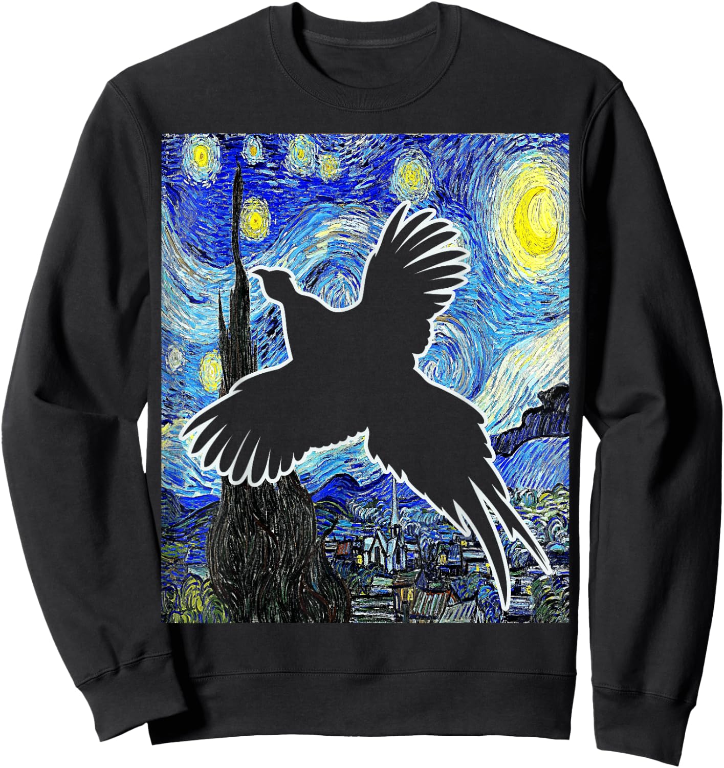 Pheasant Starry Night Pheasant Hunting Painting Sweatshirt - Sweatshirt | Black