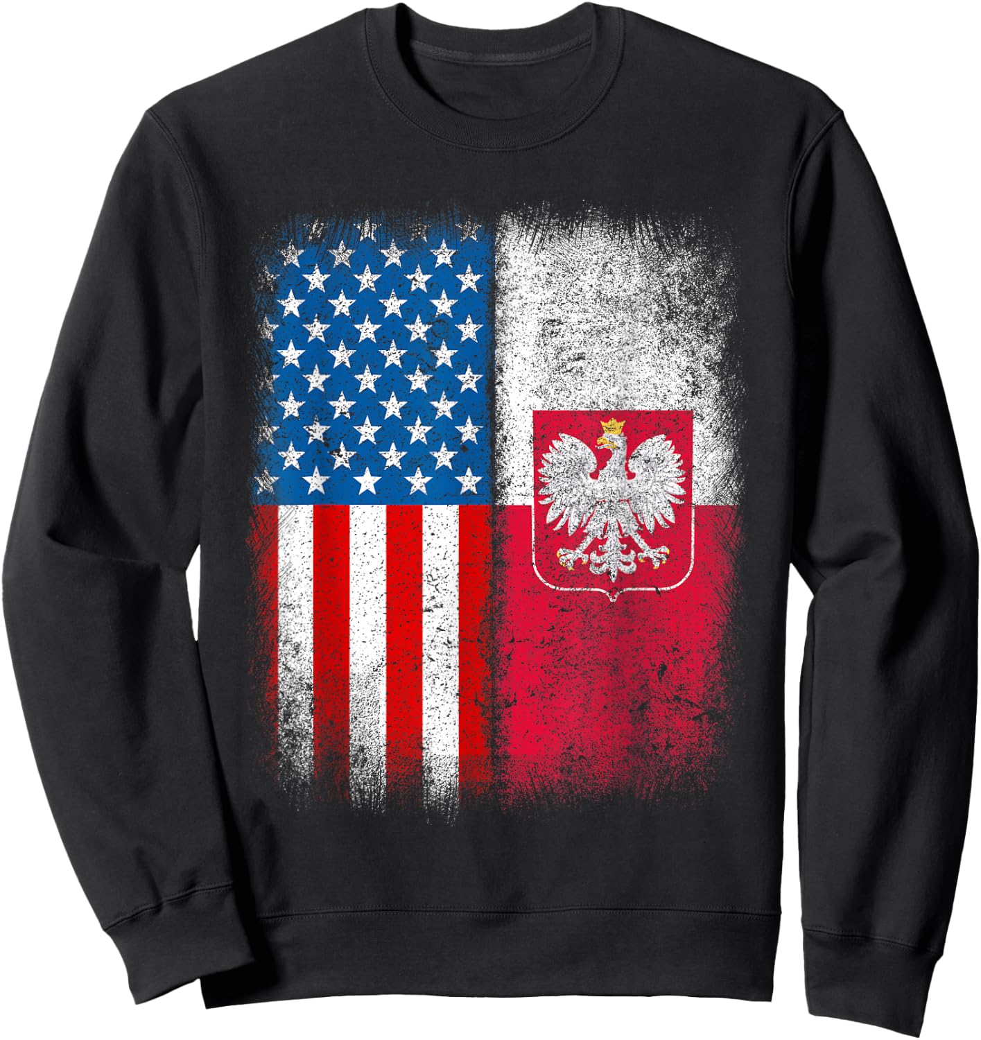 Polish American Flag Half Poland USA Us Polska Eagle Emblem Sweatshirt - Sweatshirt | Black